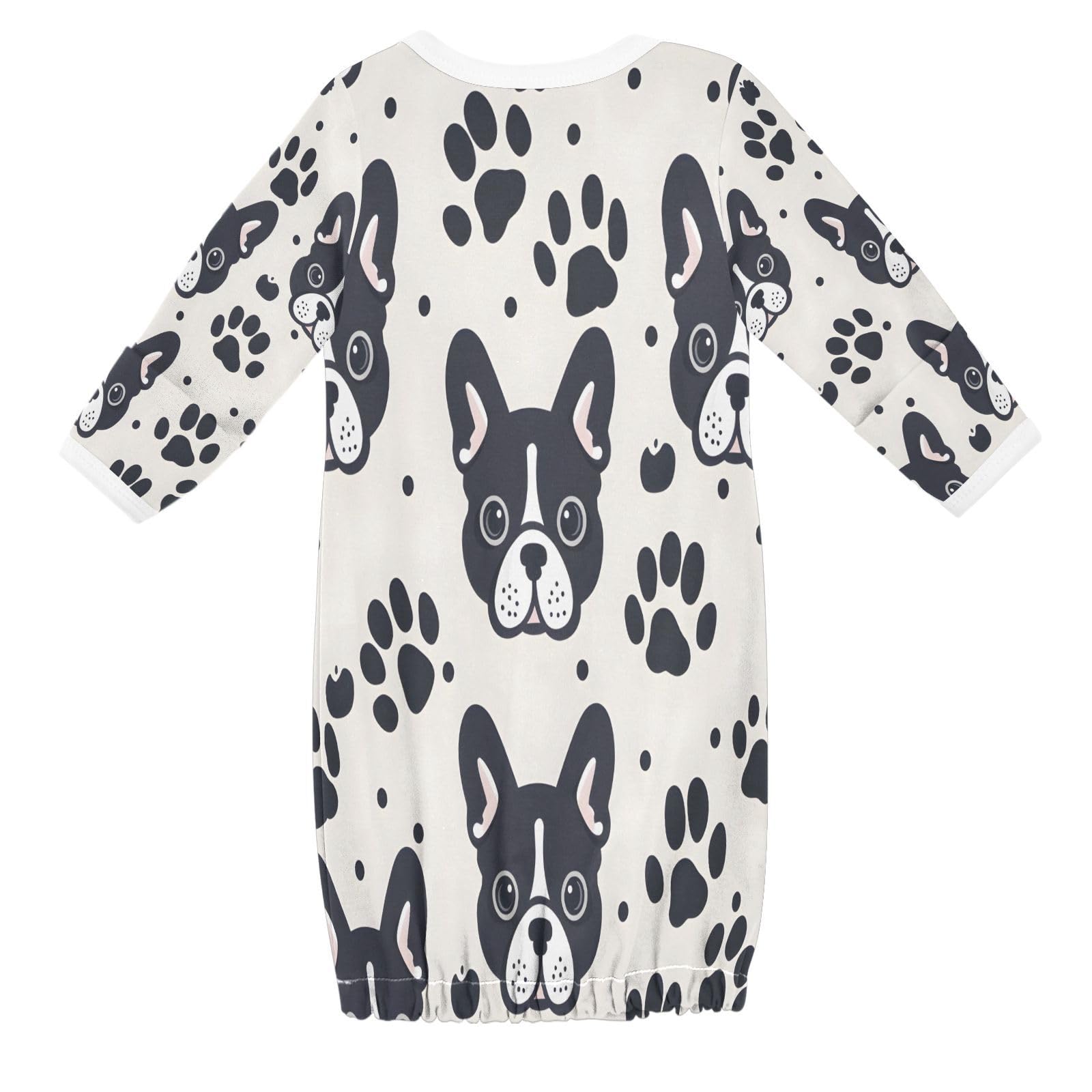 senya Nightdress Sleeper Gown Long Sleeve Nightgown Pajamas Black Dog Footprint for 3-12 Months