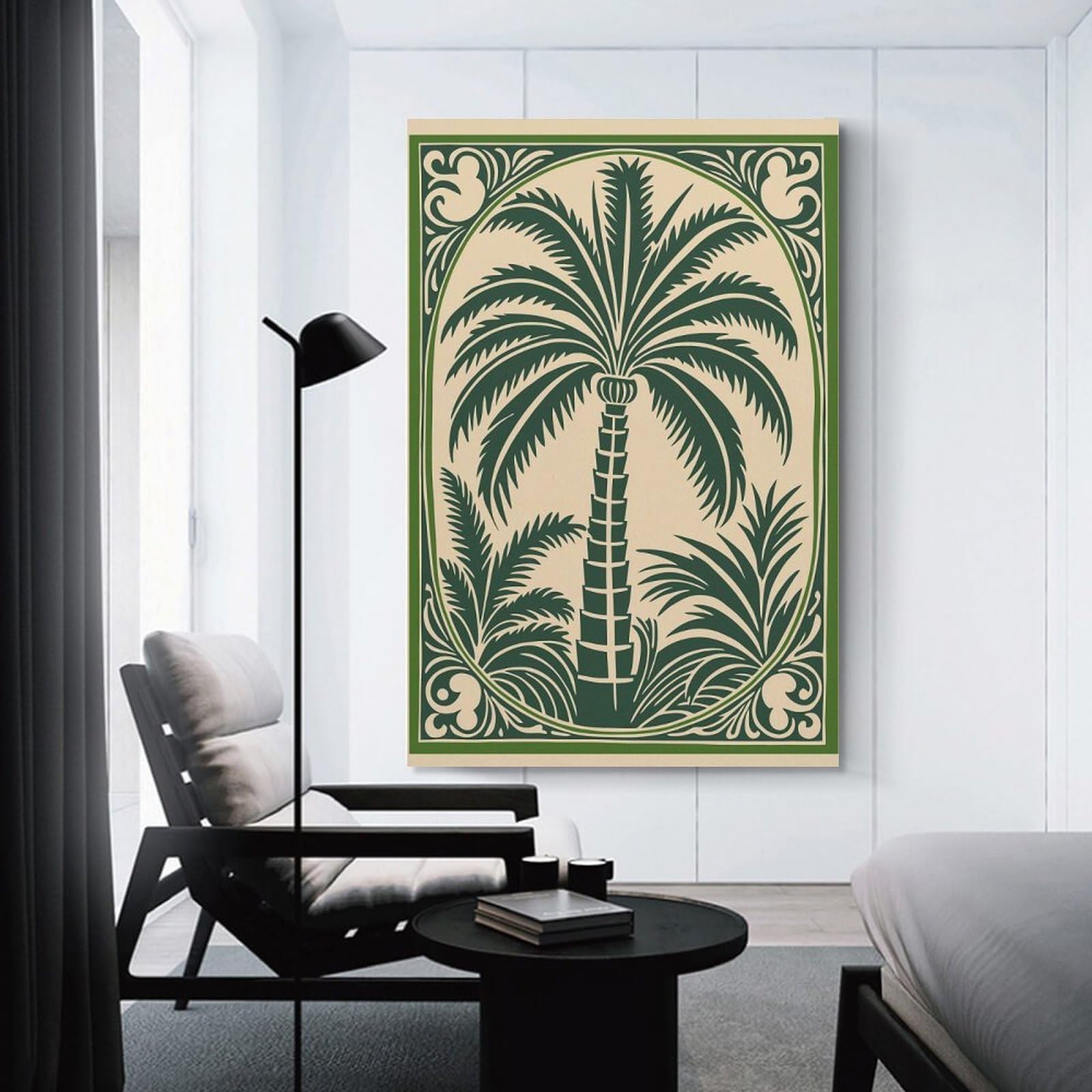Junmoney Decorative Canvas Print Palm Tree Illustration with Decorative Border, 20x30inch(50x75cm), for Office, Study Or Home Workspace, Decorative Artwork for Productive Spaces