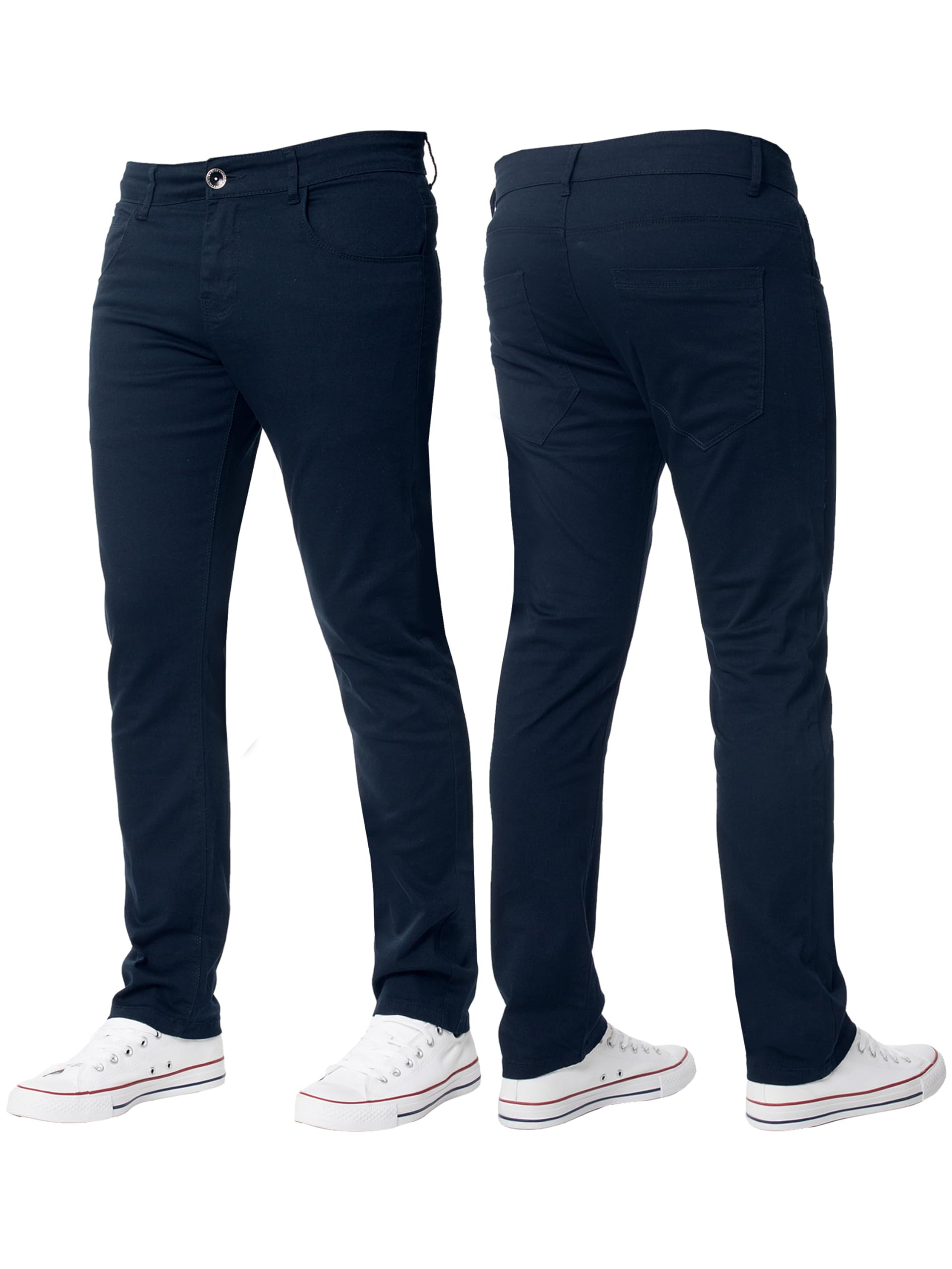 BRAND KRUZE Mens Stretch Slim Fit Chino Trousers Casual Work Jeans Pants KZ104 Navy 42W / 30L