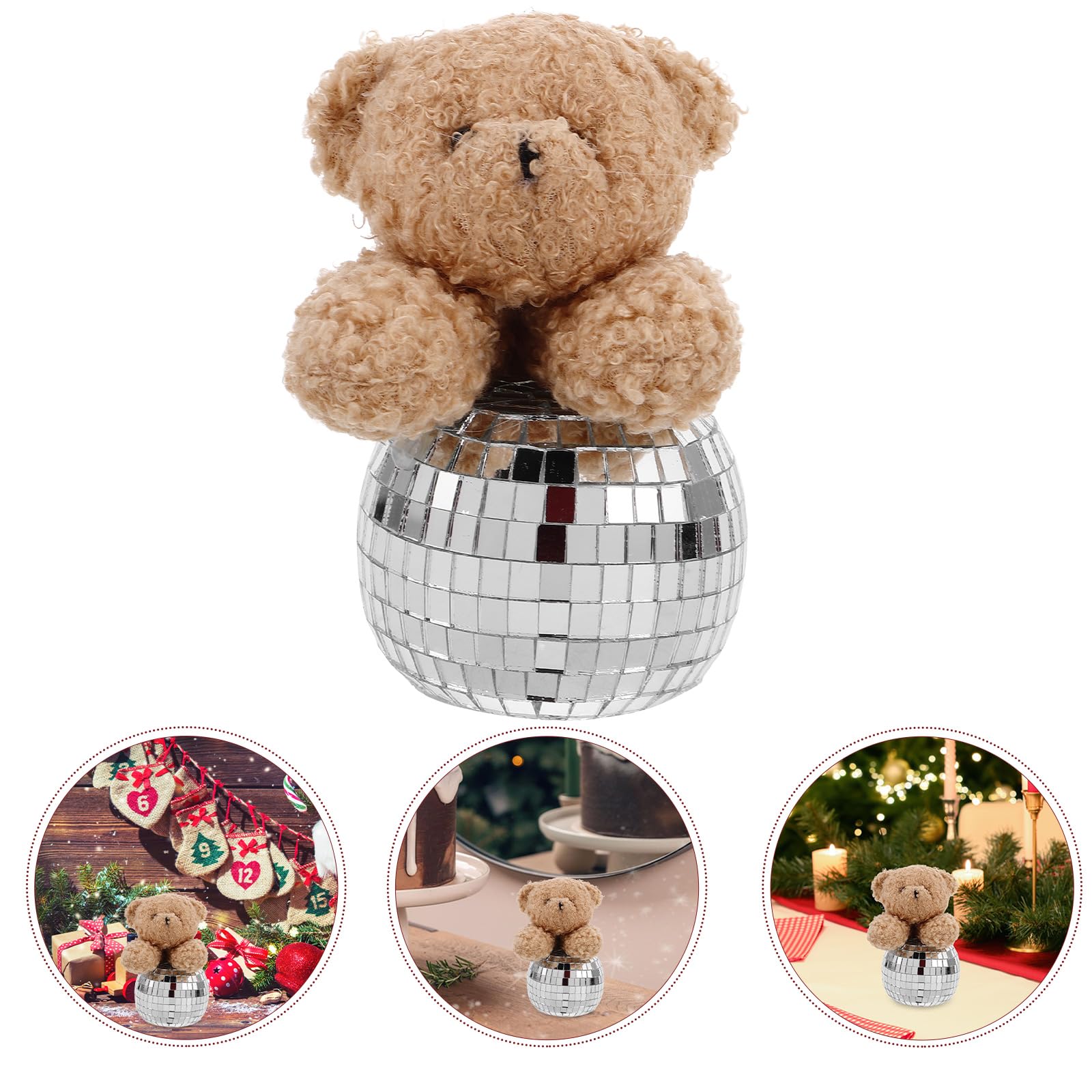LUOZZY Reflective Disco Mirror Bear Doll Craft Glass Disco Bear Ornament for Disco Themed Home Party Decorations (A)
