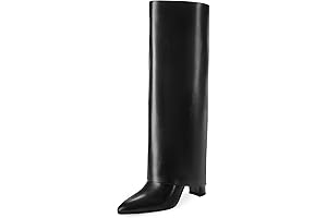 Women's Black Pointed Toe Knee High Over The Knee Chunky Heel Zipper Long Boots