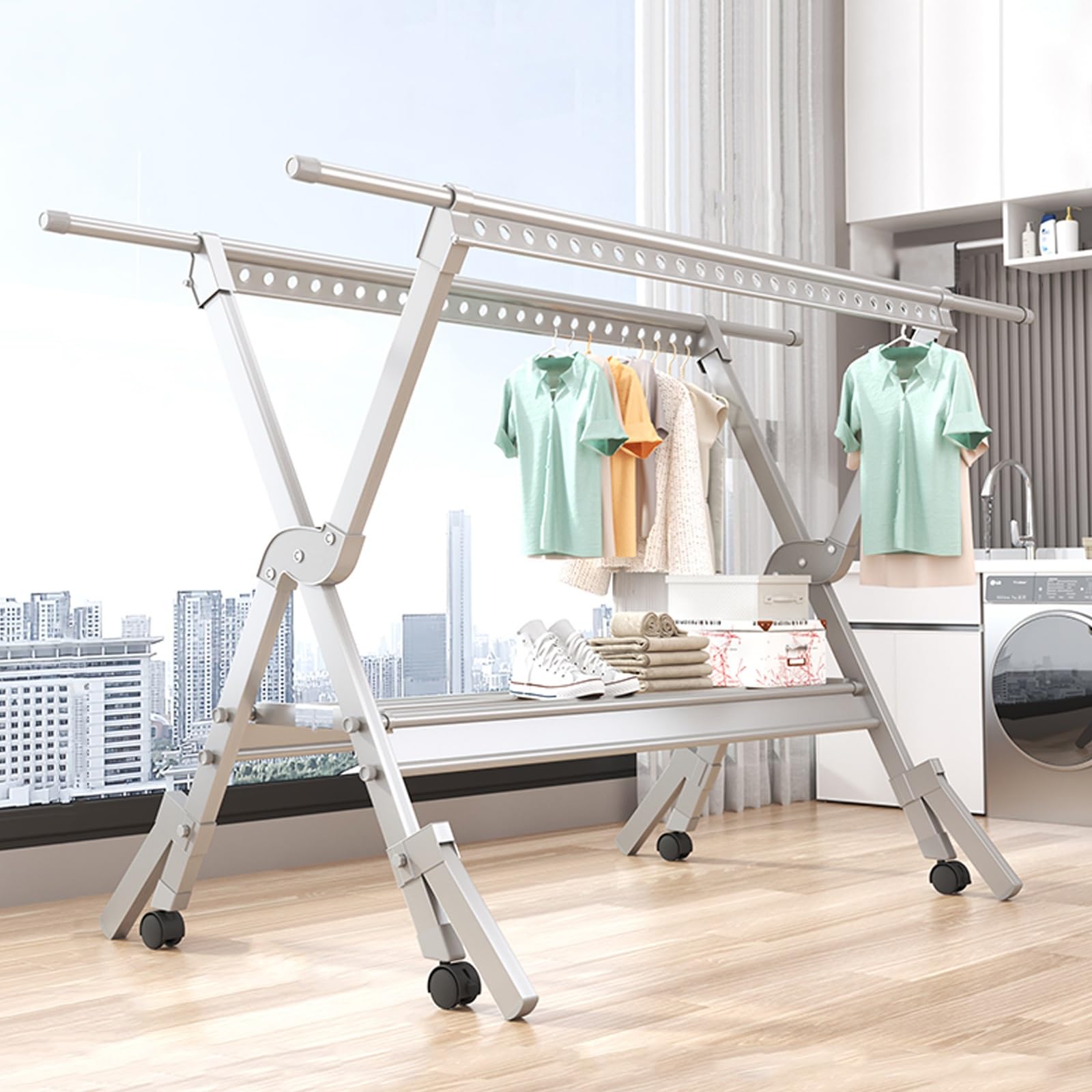 伸縮 物干しラック 折りたたみ物干しスタンド 多機能 三層3 伸縮 物干しラック 折りたたみ物干しスタンド 多機能 三層3 Amazon.co