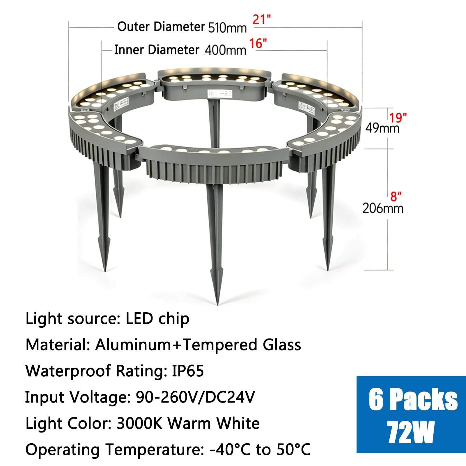 Lampki Choinkowe LED, Wodoodporne, Niskonapięciowe Oświetlenie Zewnętrzne Do Drzew, Ciepłe Białe Reflektory Krajobrazowe LED Z Palikiem Do Patio W Ogrodzie(6 Packs)