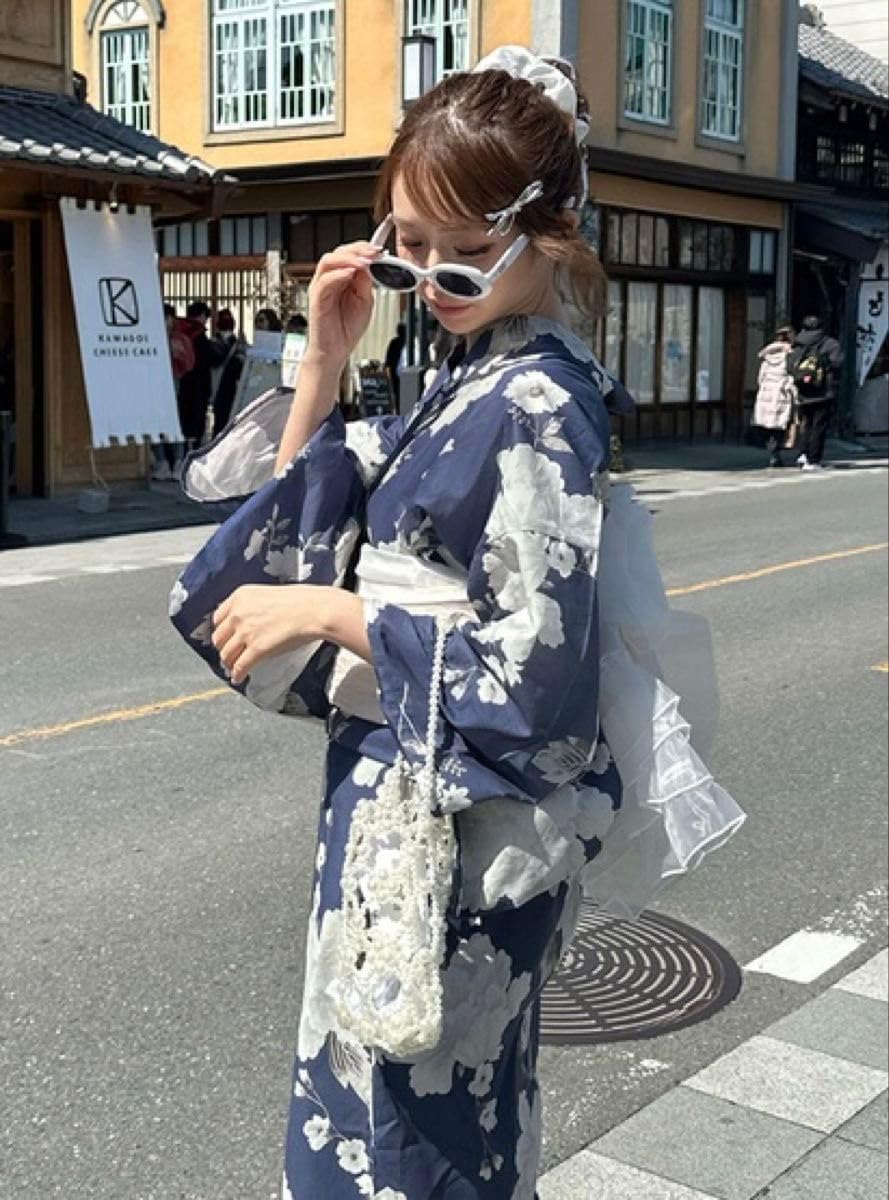 白牡丹の上品浴衣セット大人の夏祭りコーデアイボリー兵児帯和モダン