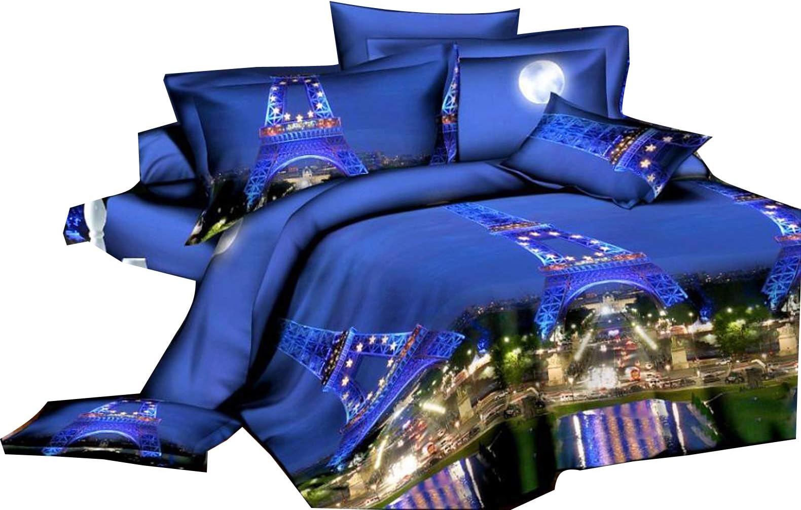 3D Night Light Eiffel Tower Bedding Duvet Cover Bedclothes Set Bedroom Comforter Shell Queen Size 4pcs