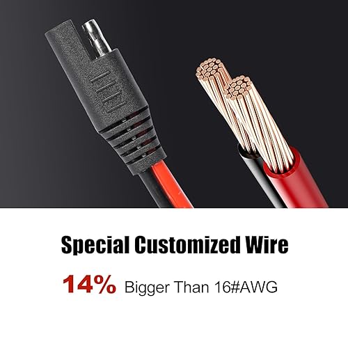 Miniatura 7 de Versión actualizada Abrazaderas de cocodrilo con clip de batería de 3.2 pies a conector SAE, cable de extensión de cargador solar de 14 AWG,