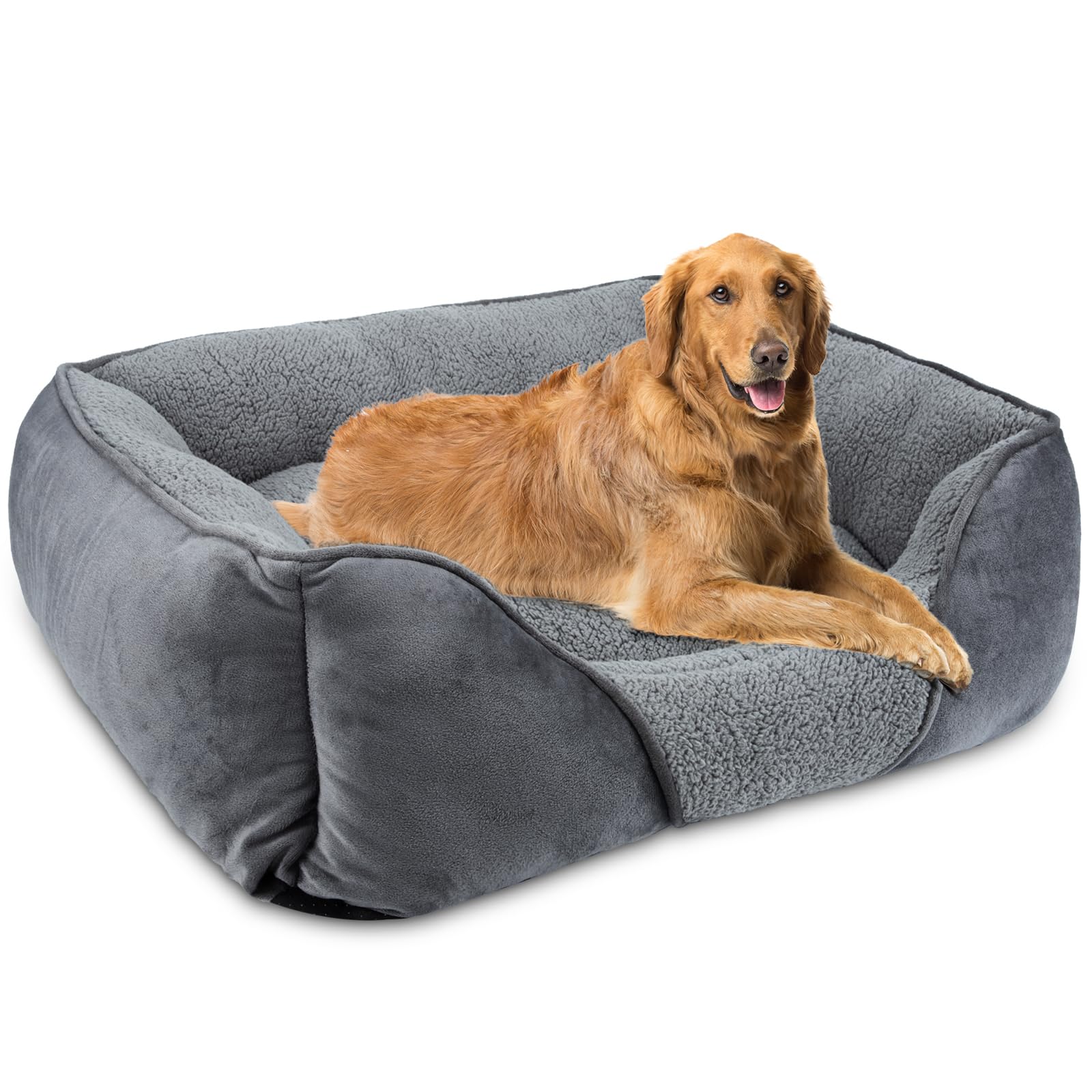 FURTIME Cama Perros XXL Grande, Cama Perro Lavable Esponjosa, Antideslizante Anti-ansiedad Camas Perros Suave Transpirable Cómoda, 106x80x23cm