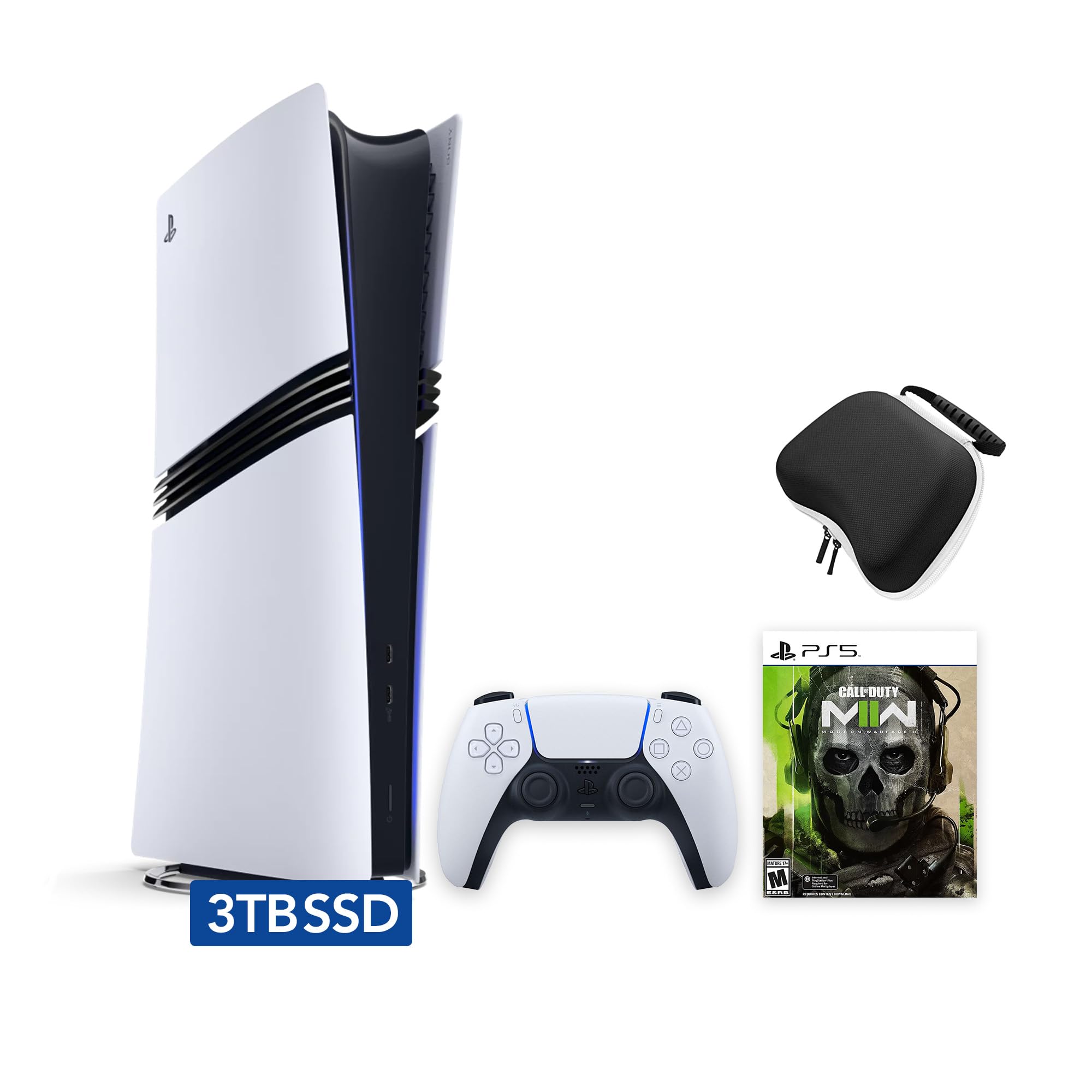 Sony PlayStation 5 Pro Upgraded 3TB Digital Edition Call of Duty Modern Warfare II Bundle and Controller Case - White