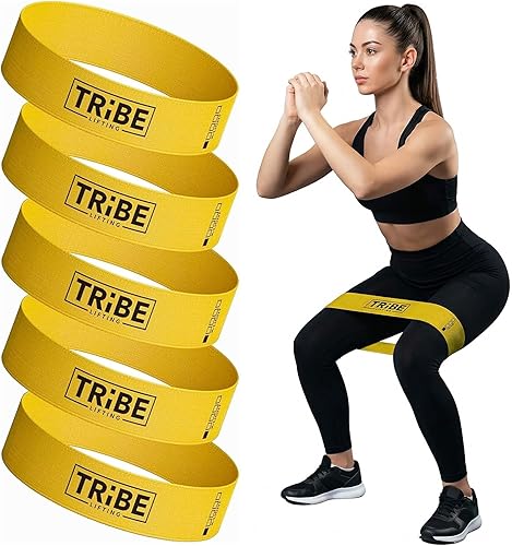 Vista 8 de Tribe Lifting - Bandas de resistencia de tela para glúteos y piernas Juego de 5 bandas de tela para entrenamiento Bandas gruesas de glúteos