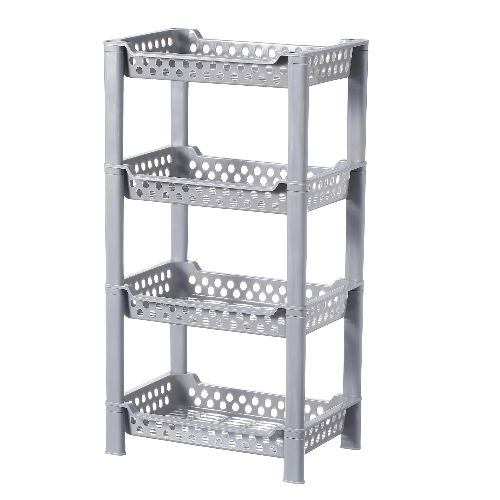 Qualiware 4 Tier Corner Shower Caddy Organiser Standing Shelf Rack Rustproof Corner Shelves for Bath Accessories, Shower Pan, Bathtub, Bathroom Storage Unit Rectangular Grey