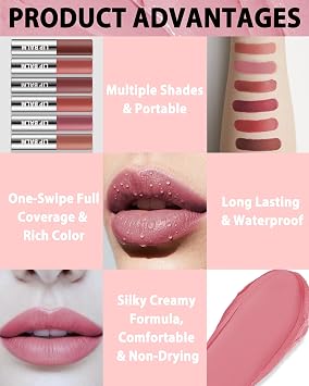 Rose Nude Matte Lipstick Crayon for Women, Waterproof Long-Lasting Transfer-Proof Lip Stick, Highly Pigmented Creamy Velvet Lipsticks for Dry Lips, Soft Texture Lipstick Crayon Christmas Makeup-01