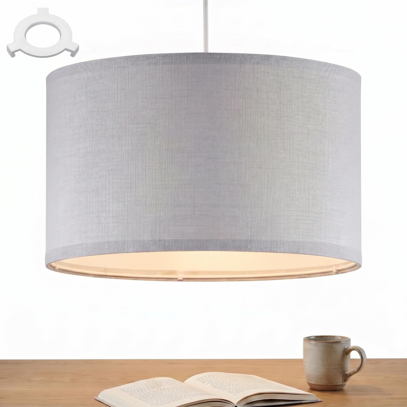 Weewooday 8 Inch 1 Set Fabric Lampshade for Ceiling Lights, Table Lamps and Floor Lamps, with E27 to E14 Adapter Ring, Modern Linen Lamp Shades for Living Room, Bedroom, Home Decoration (Light Grey)