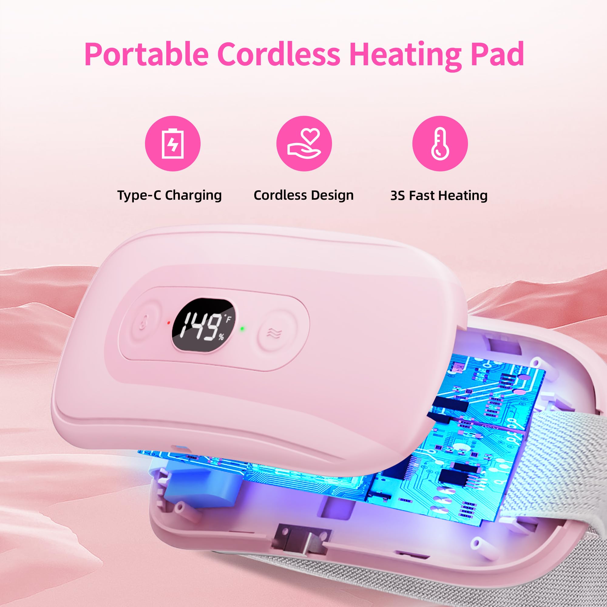 Almohadilla térmica portátil para calambres menstruales: temporizador de 30 a 60 minutos, 6 niveles de calor y 6 modos de vibración, almohadilla térmica eléctrica inalámbrica para aliviar el