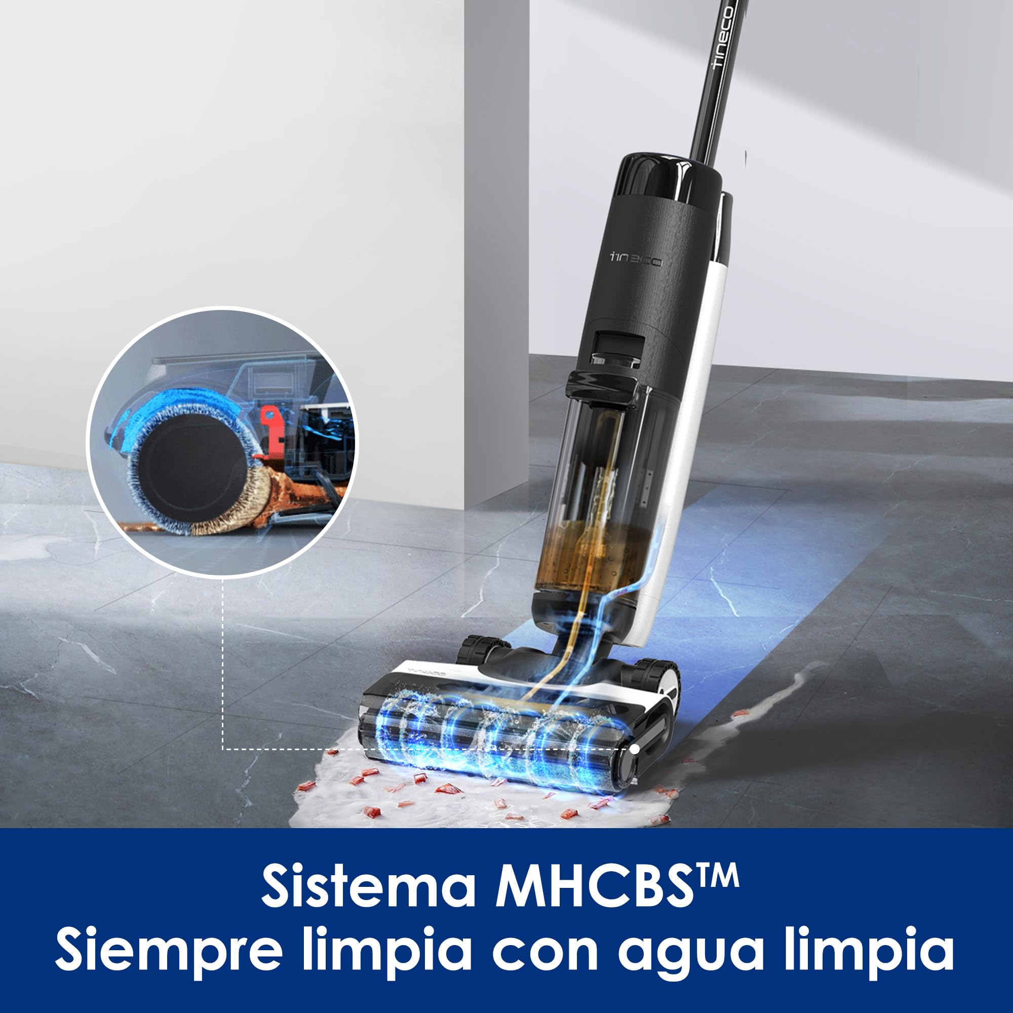 Tineco Floor One S7 Pro - Aspirador inalámbrico para Suelos Duros, Limpia Siempre con Agua Limpia, Pantalla LED, Larga duración, Elimina Manchas difíciles y pelos de Mascotas