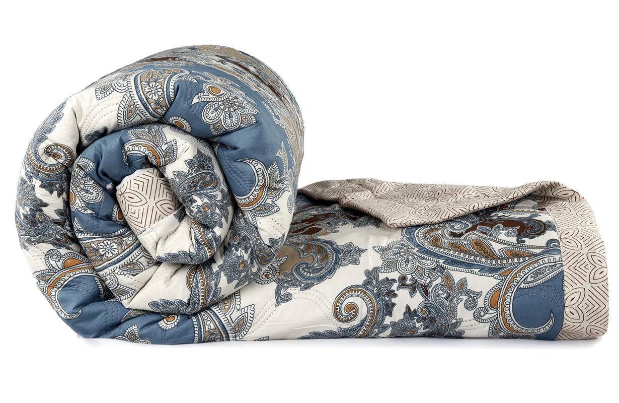 BSB HOME 2nd Gen 120 GSM Microfiber Reversible AC Comforter/Blanket for Winter/Quilt/Duvets for Double Bed (230 X 220 cm, Teal Blue White)