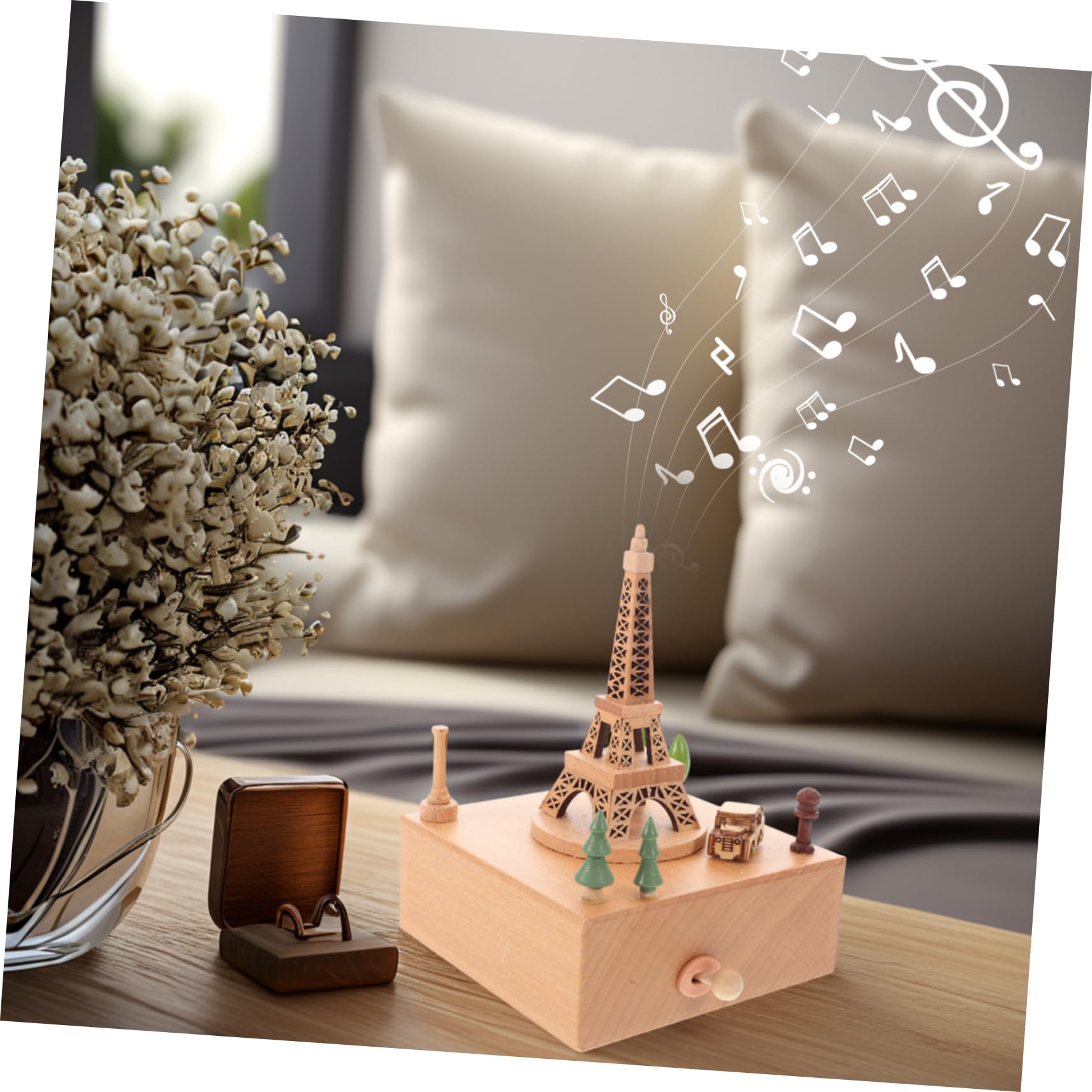 ULTECHNOVO Caja de Música de Madera con Mecanismo de Cuerda Torre Eiffel para Decoración de Aniversarios Navidad Cumpleaños y Fiestas Cajita Musical para Niñas