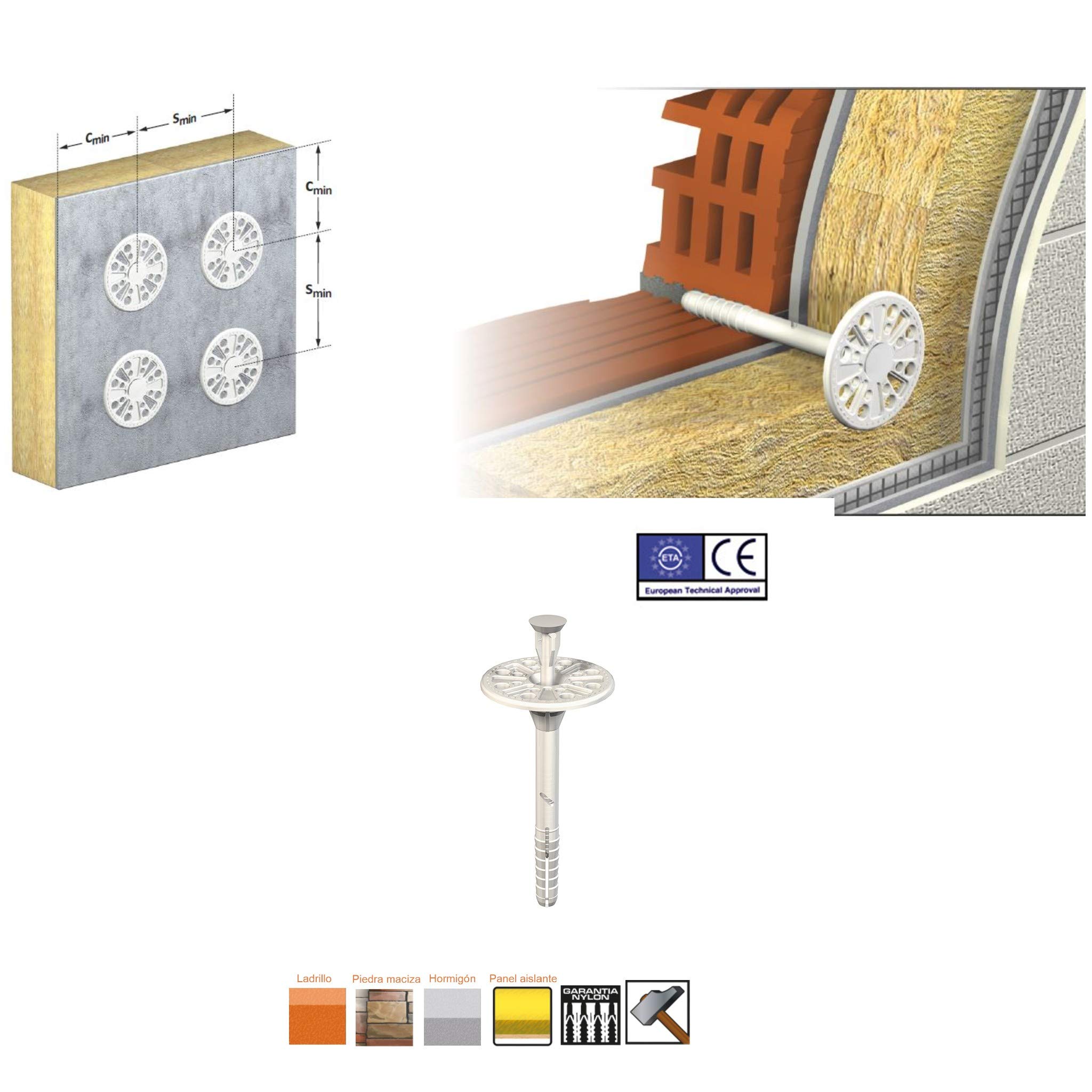 Bricoloco Taco para fijación de paneles aislantes 10x90 mm. Taco Espiga de fijación de paneles aislantes CON CLAVO DE NYLON™