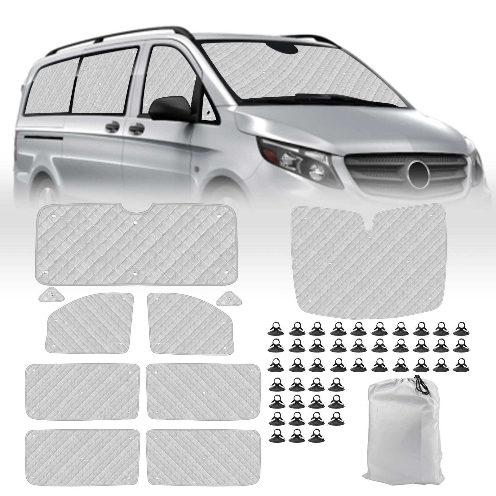 Opaltool Thermomatte Fahrerhaus Innen für Mercedes-Benz VITO III W447/Viano 2014-2022, 10PCS LWB UV- & Wasserschutz Sonnenschutz Frontscheibe Innen für Wohnmobil Privatsphäre & Temperaturkontrolle