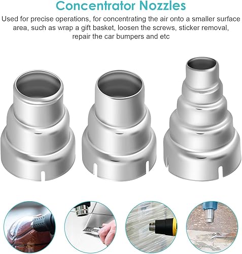 Miniatura 7 de 7 piezas de acero inoxidable de 1.378-1.575in, kit universal de boquillas de pistola de calor de acero inoxidable, kit de boquillas resistentes al