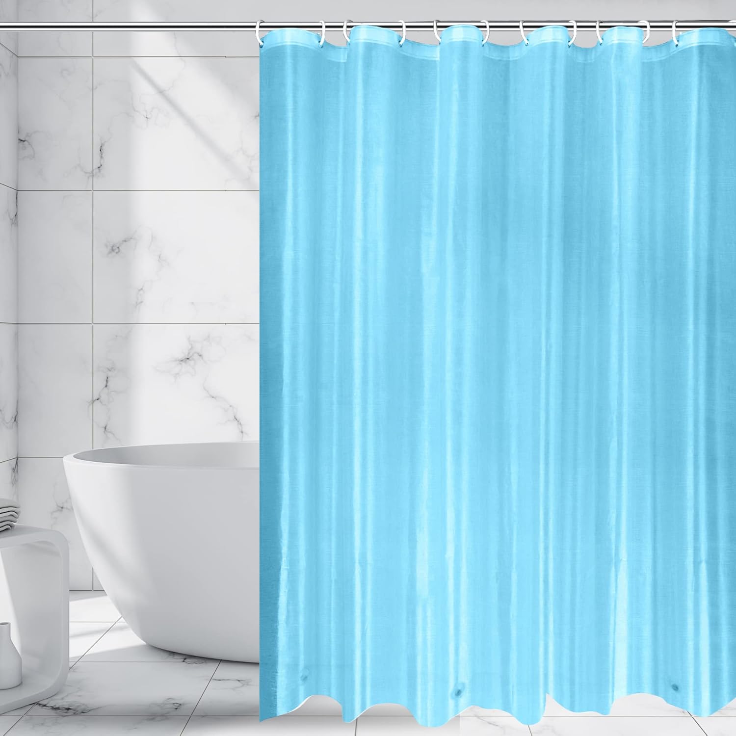 WELTRXE PEVA Shower Curtain Liner 71x71 Inch,Plastic Frosted Blue