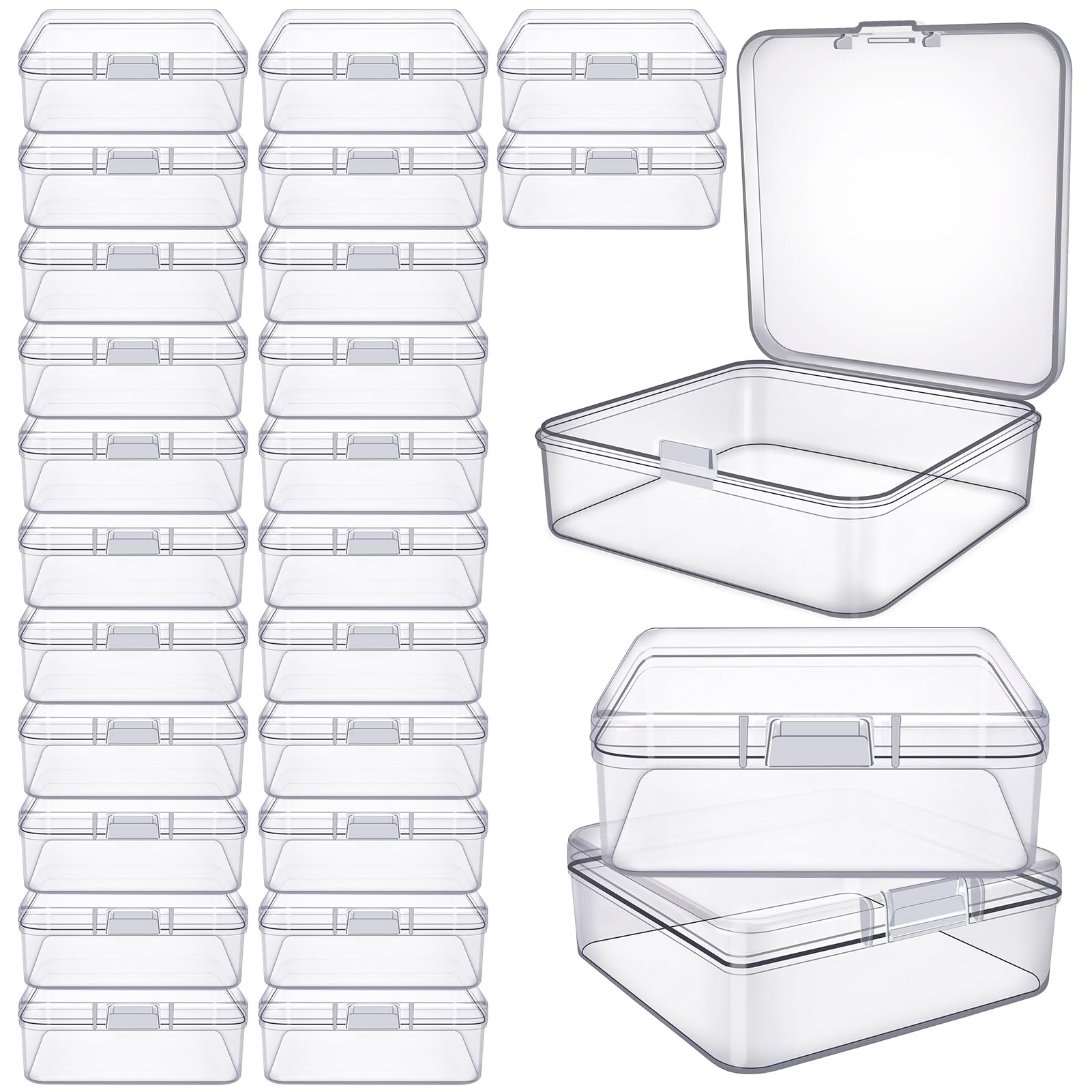 FAMLEAF 24 Pieces Transparent Plastic Jewerly Display Cases, Small Organizer Box for Bead, Crafts, Ear Plugs, Eye Lash, Perler (2.12 x 2.12 x 0.78