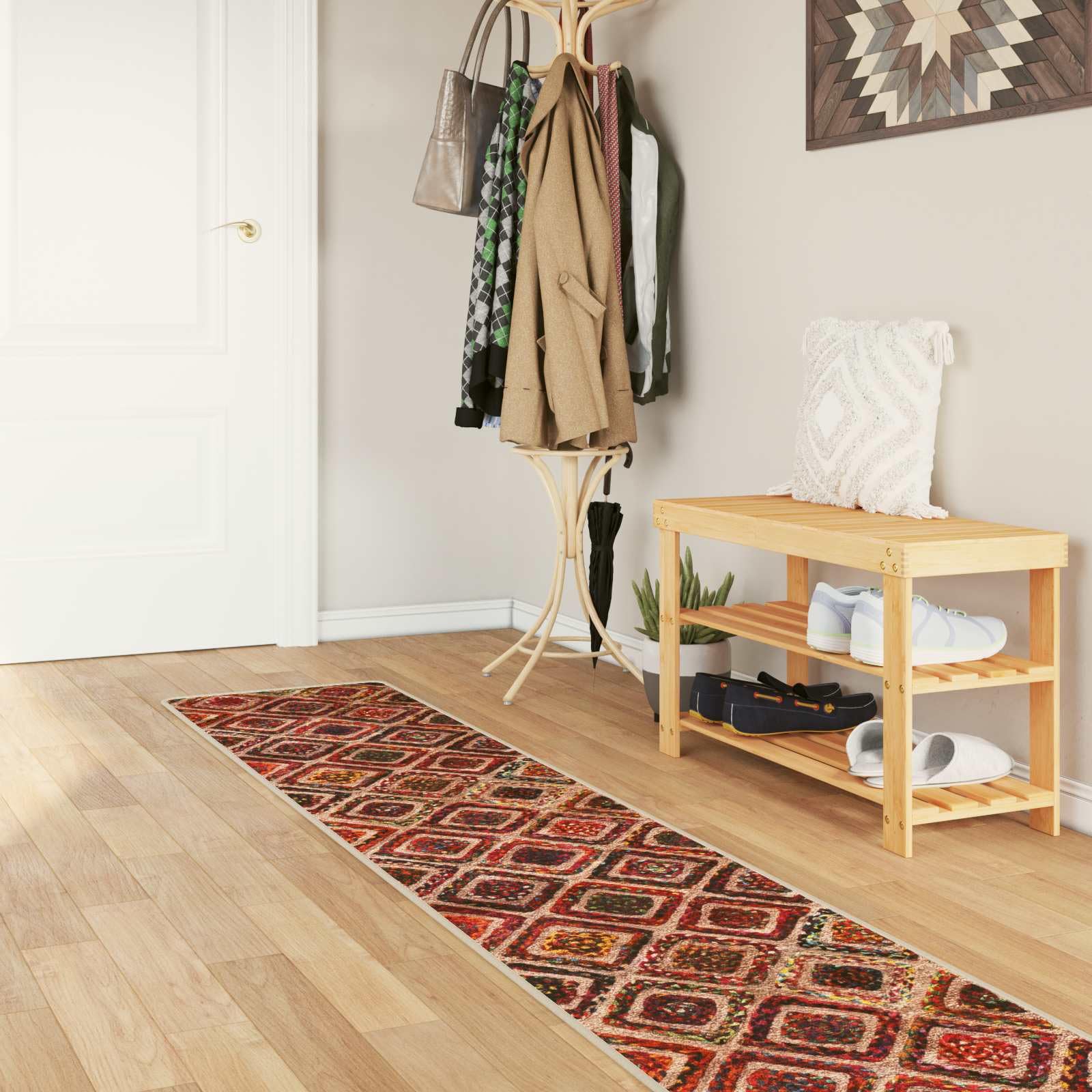 Tapis multicolore 50 x 450 cm en polyester et PVC antidérapant, facile d'entretien, insonorisant pour couloir, salon, chambre à coucher, entrée, balcon, terrasse