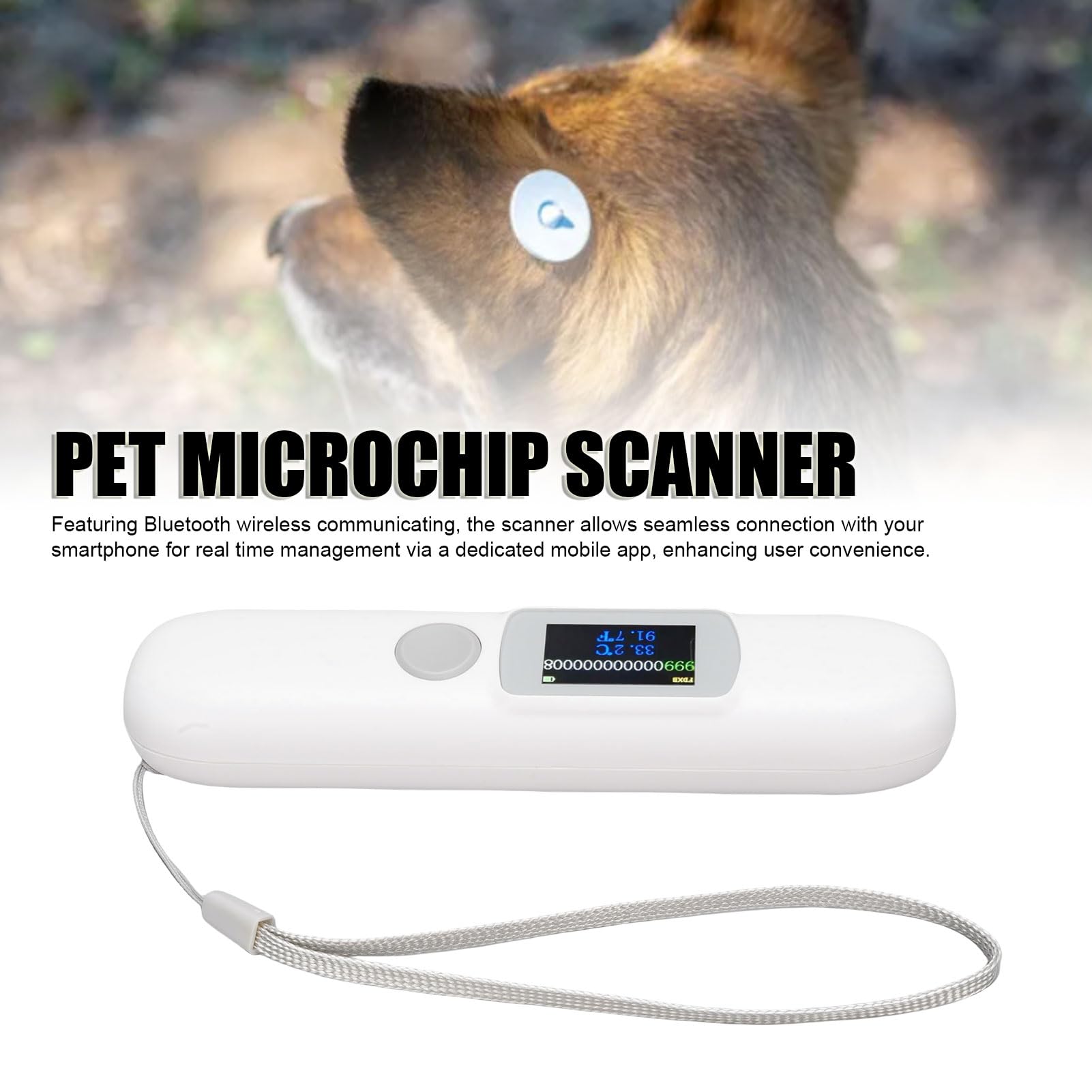 RiToEasysports Scanner per Microchip per Animali Domestici con Monitoraggio della Temperatura, Lettore per Chip ISO FDX B, Display a Colori per Veterinari e Proprietari di Animali Domestici