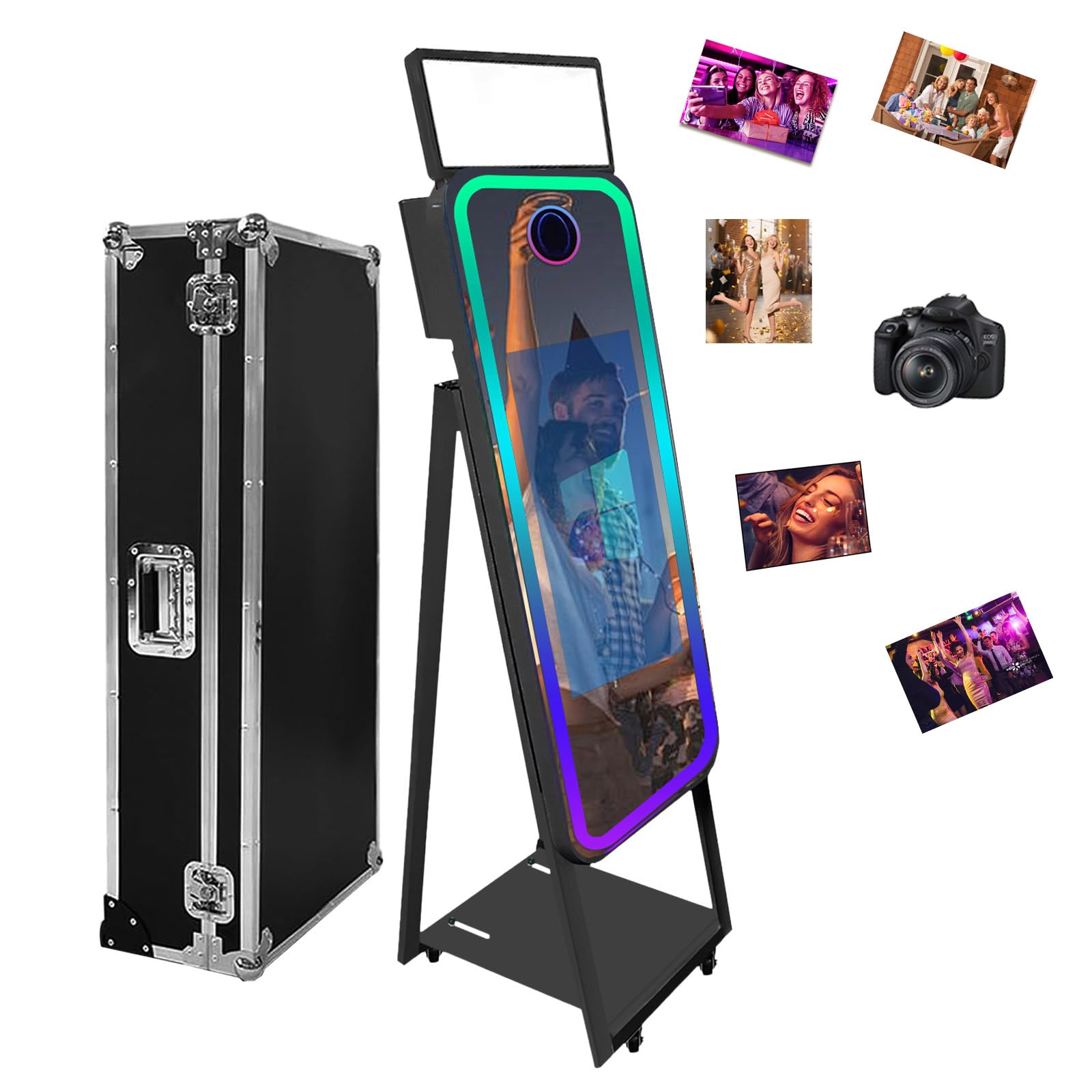 Portable Camera Mirror Photo Booth 40in with Touch Screen DSLR Photo Booth with Flight Case,RGB Light for Wedding Rental Business Parties (Black, 40 inch+Camera)