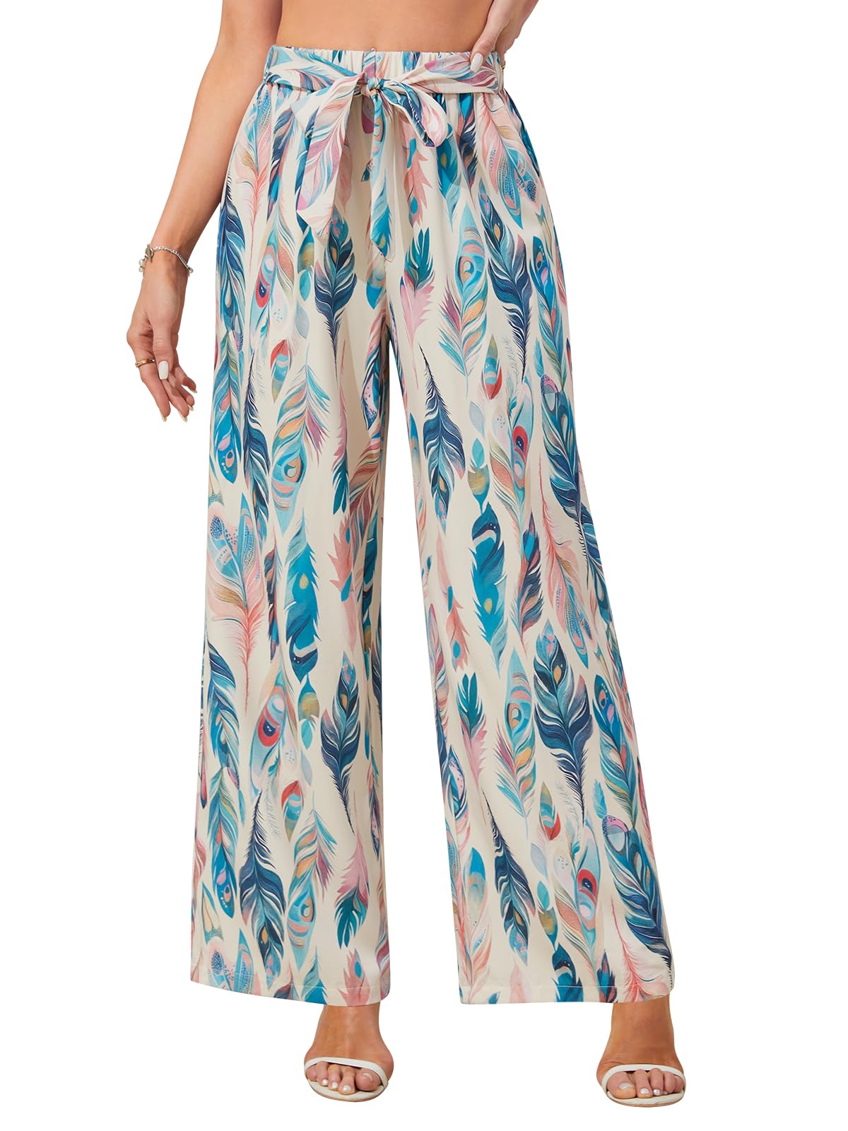 Patgoal Women Wide Leg Pants High Waisted Palazzo Pants Lounge Beach Work Casual Flowy Tie Knot Trousers with