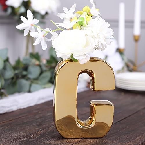 Miniatura 1 de Efavormart - Florero de cerámica chapada en oro brillante de 6 pulgadas, con letra C, macetero y centro de mesa