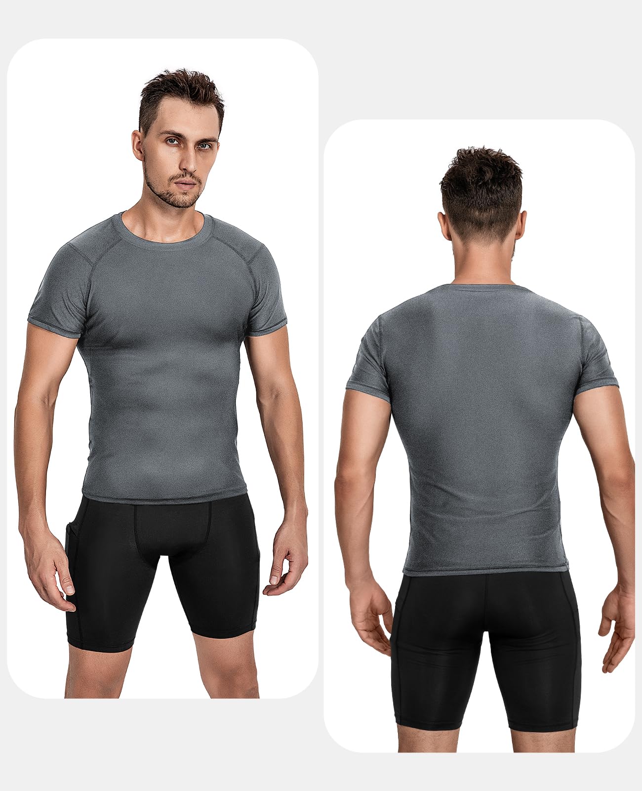 Niksa 3 Pezzi Maglietta Uomo，Maglia a Manica Corta Traspirante Asciugatura Rapida Compression da Uomo Sport per Correre Jogging Fitness Palestra