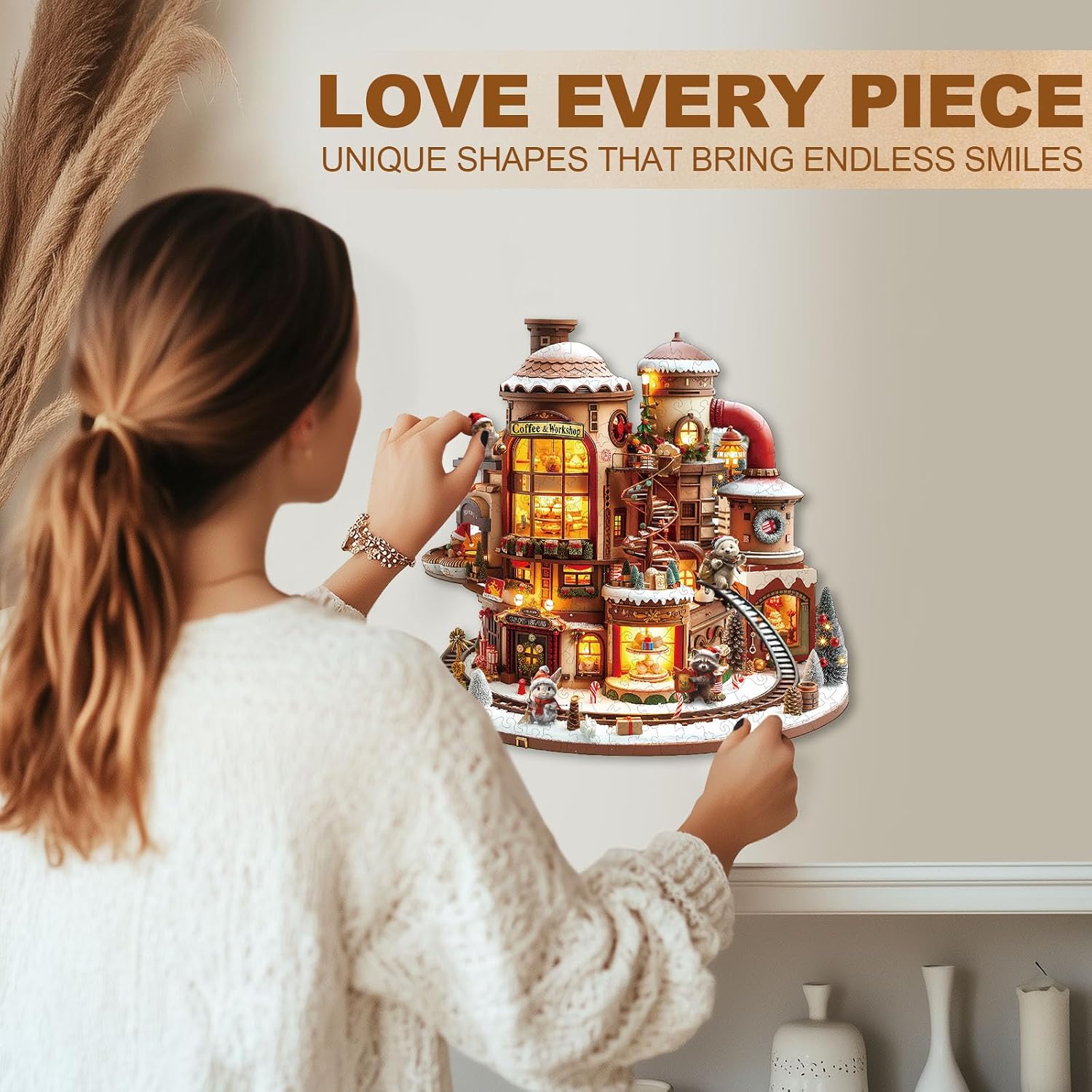 WOODBESTS Wooden Puzzles for Adults (250 Piece, L, 13.4 * 13.3in) Coffee Workshop Wood Puzzle Adult, Unique Wooden Animal Jigsaw Puzzles, Family Game and Birthday Gifts for Friend