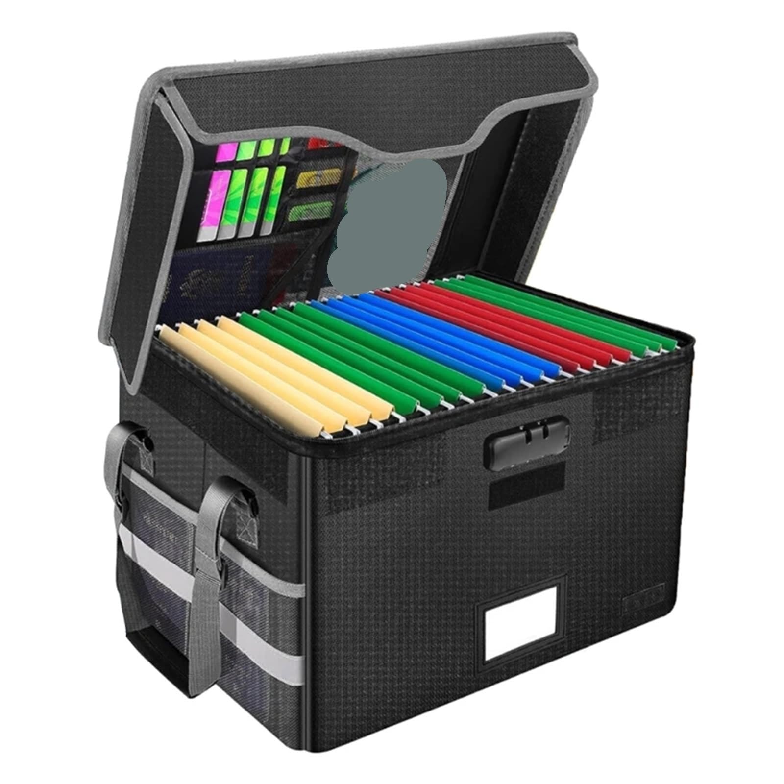 Organizzatore di Documenti ignifugo Scatola Portadocumenti Pieghevole ignifuga con Scatola di riempimento for archiviazione Documenti con Serratura(Black)