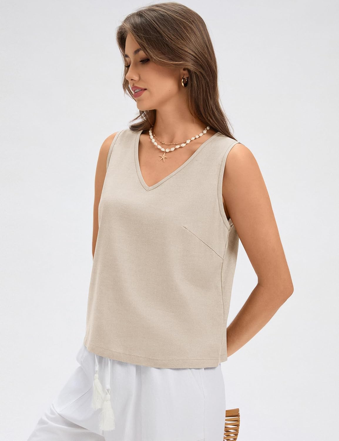 LOMON Womens Linen Tank Top V Neck Tank Tops Sleeveless Cute Spring Summer Tops for Women 2026 Beach Vacation Outfits (XS-XL) - Image 5
