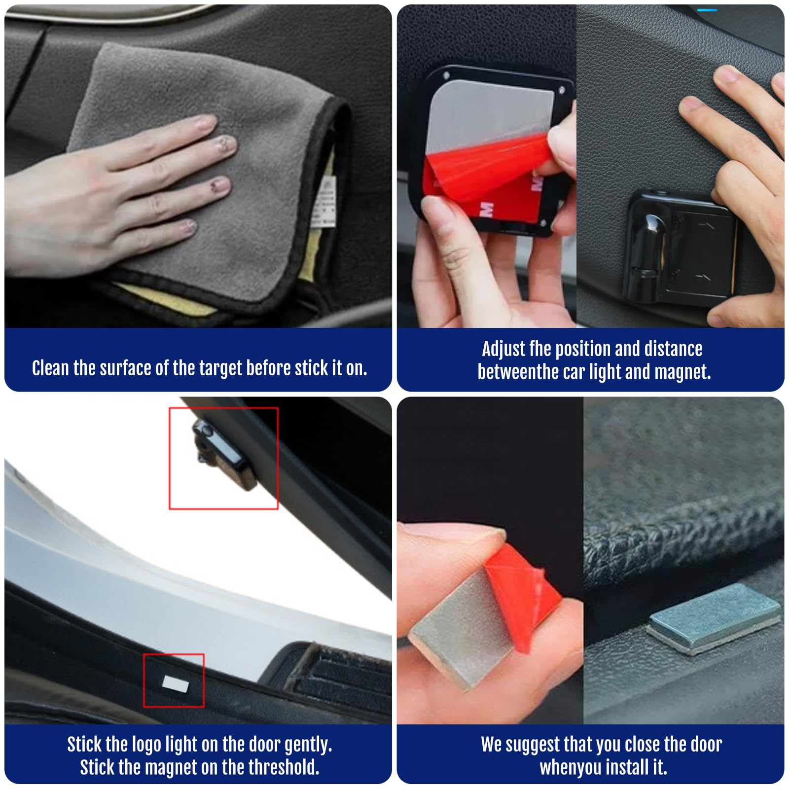 Proyector de Luz Personalizado para Puerta de Coche, 2 Luces de Bienvenida | Luz de Coche con Foto y Texto Personalizados, Luz de Charco con Sombra Fantasma para Todos los Coches, Inducción Magnética