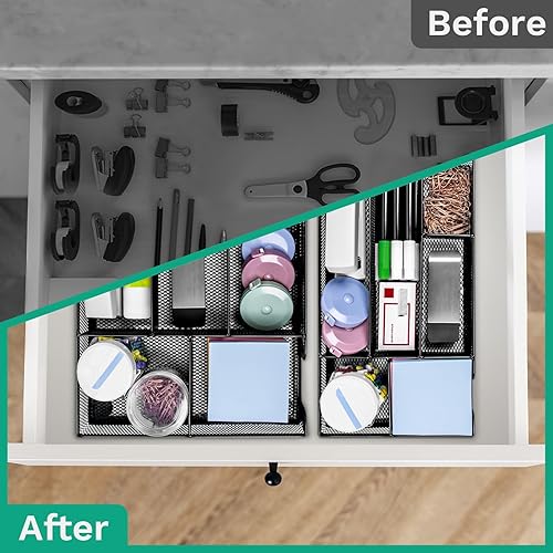 Miniatura 5 de Bandeja organizadora de cajones de escritorio, versátil organizador de escritorio de malla metálica y accesorios para suministros de oficina,