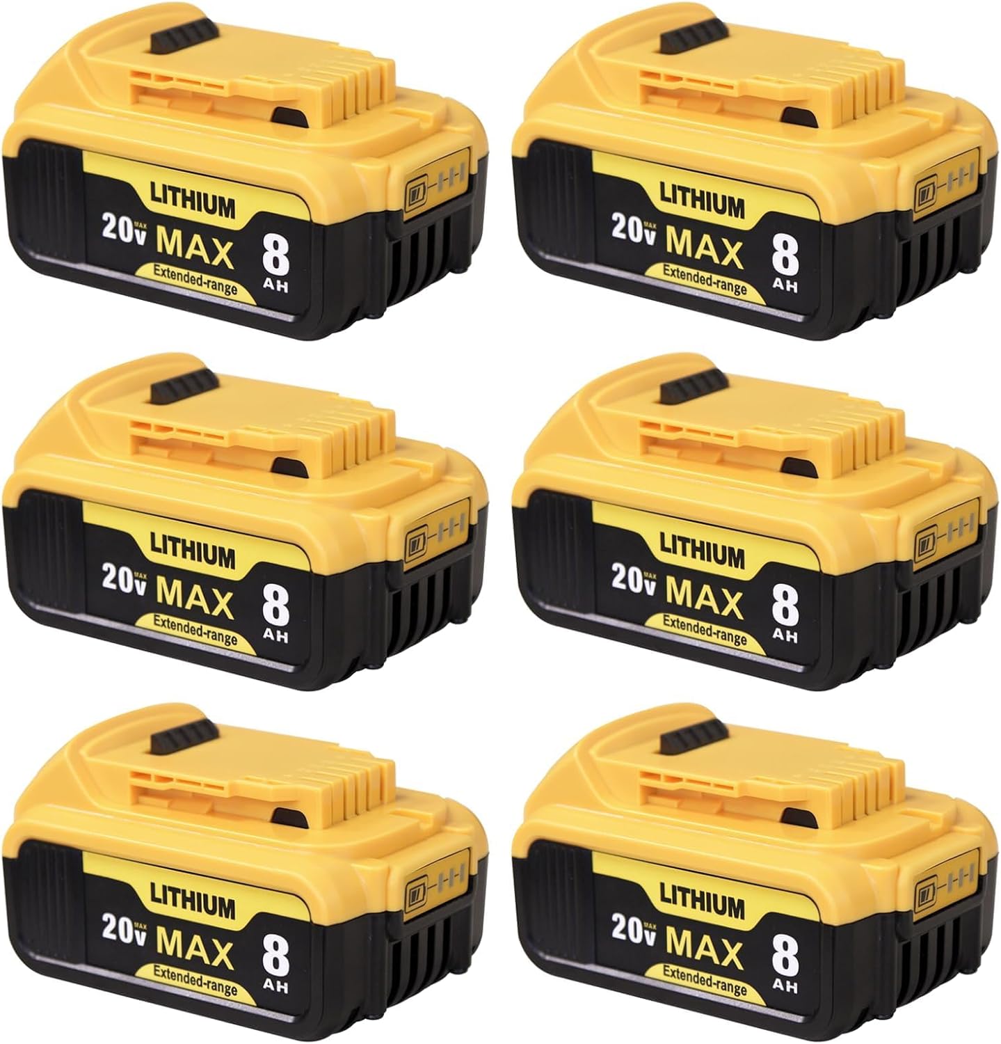 8000mAh High Capacity Battery 6-Pack Replace for Dewalt 20V Max Battery Compatible with Dewalt DCB200 DCB201 DCB203 DCB205 DCB206 Works with 20V Power Tools & Chargers
