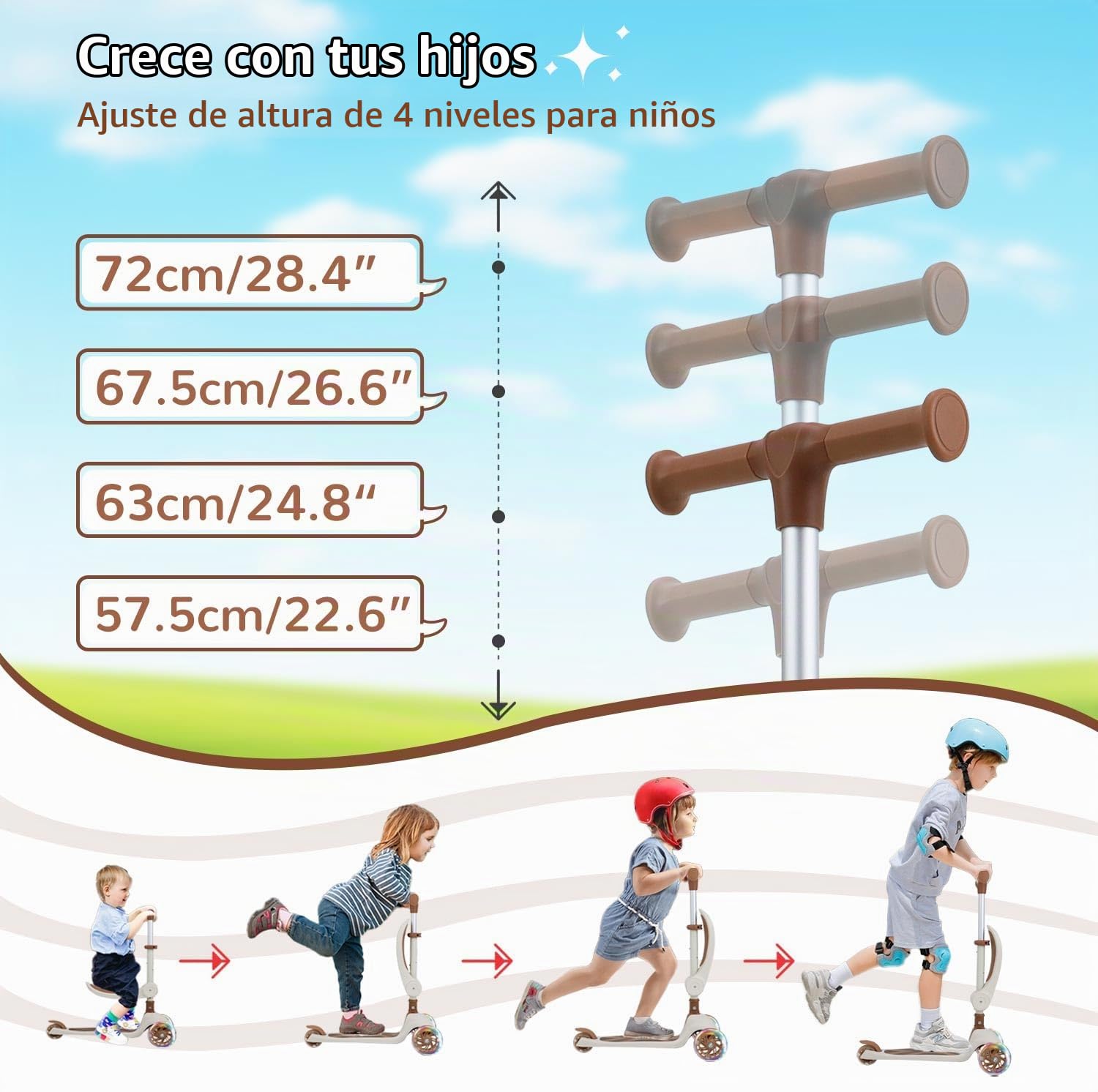 Stompa Patinete para niños de 2 años, Patinete 2 en 1 para niños a Partir de 2 años hasta 50 kg, con Asiento Plegable y Ruedas LED, Altura Regulable, Plegable, Scooter para niñas de 2-6 años