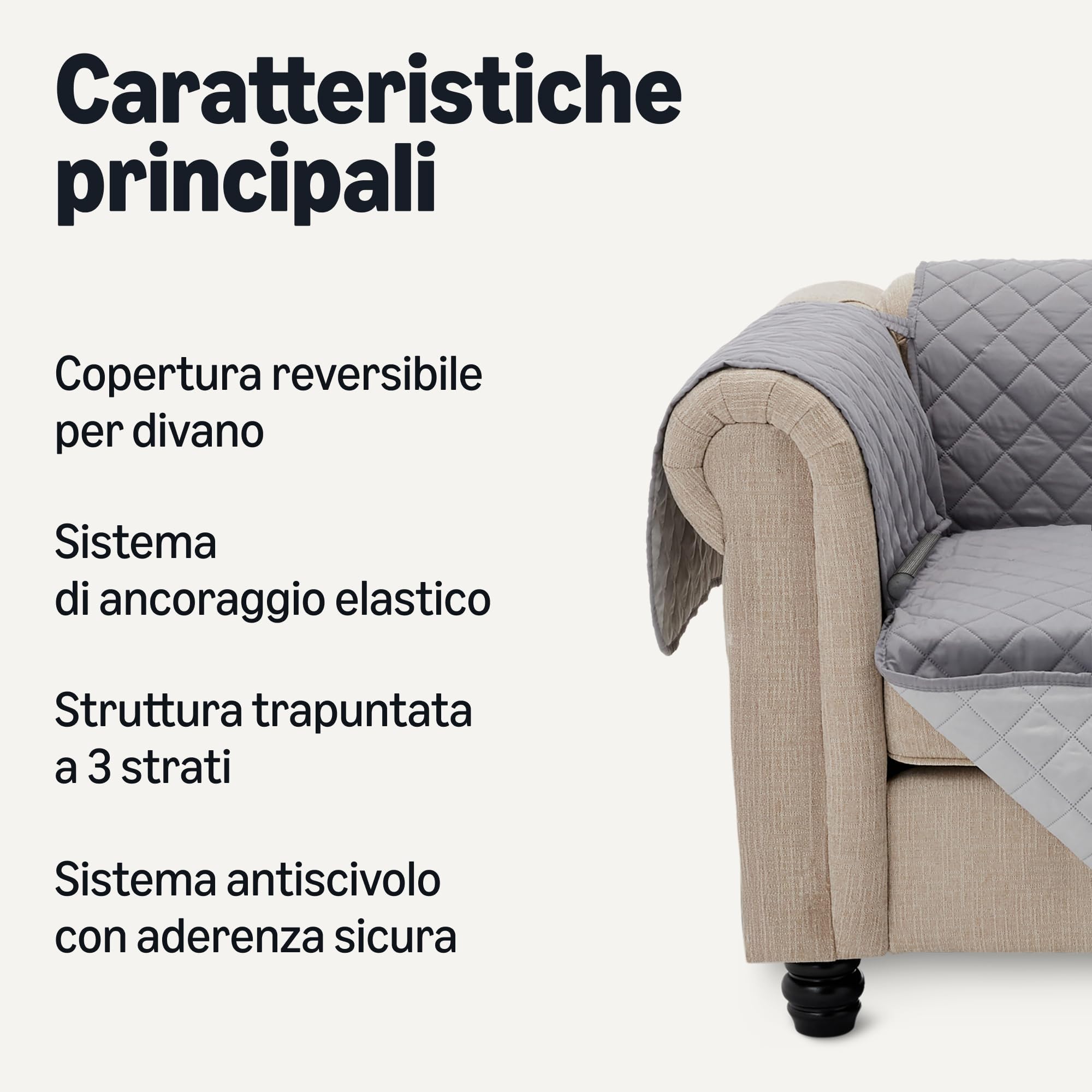 Amazon Basics Copridivano Impermeabile 3 Posti, Protezione Reversibile Lavabile per Divano, Grigio/Grigio Chiaro