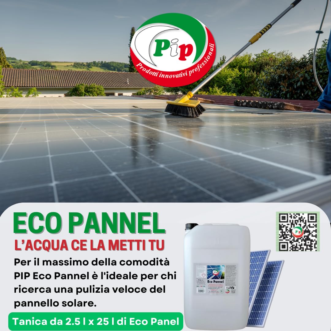 PIP Eco Pannel, Detergente per Pannelli Fotovoltaici Ricarica Concentrato 2,5 Litri da Diluire in Tanica 25 L per 250 mq. Pulizia Professionale del Pannello Solare, Vegetale ed Ecologico