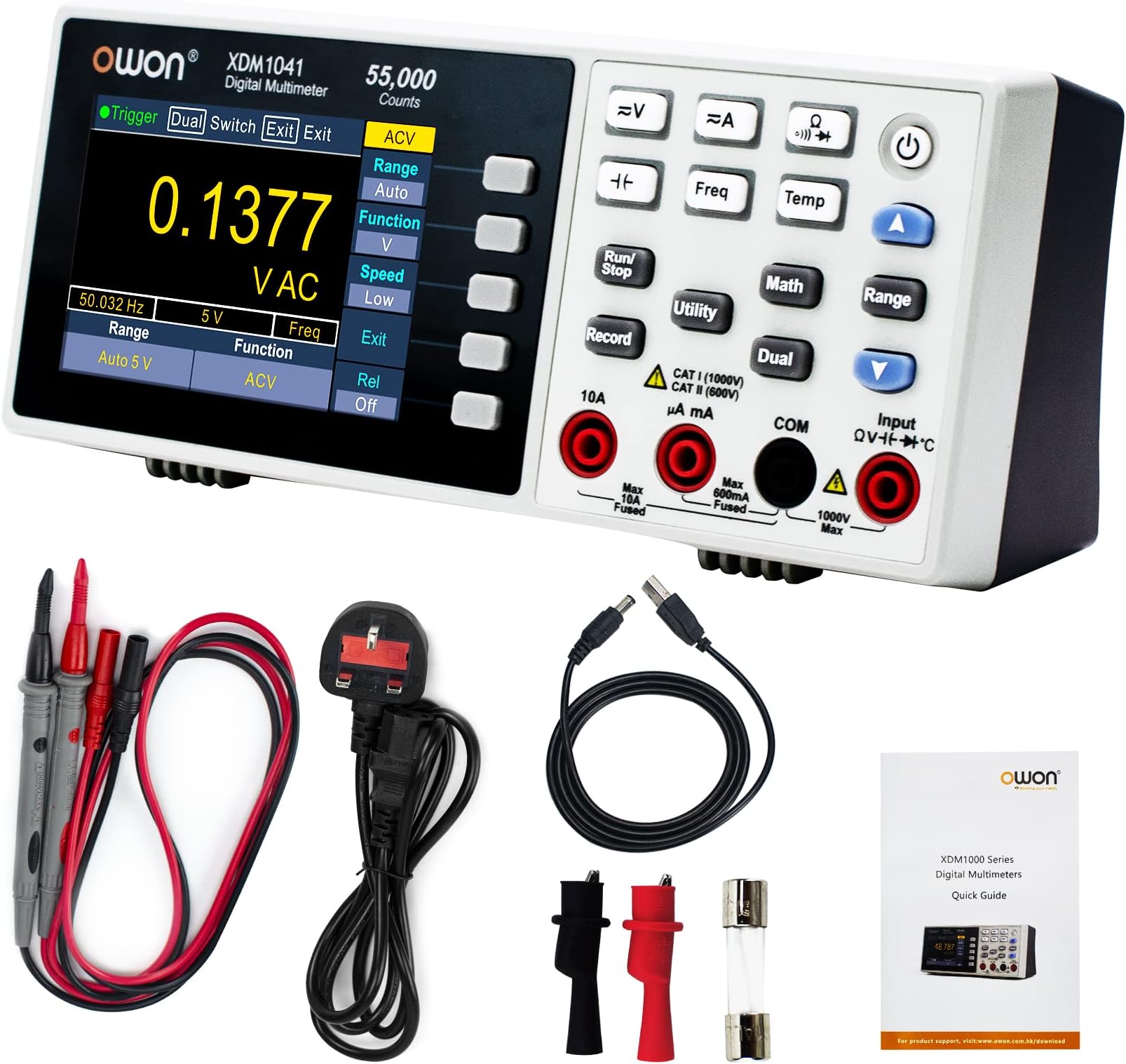 Protable Bench Multimeter with 3.5 Inch 55,000 Counts True RMS Ultra-light Digital Multi Tester for Labs, Factories XDM1041