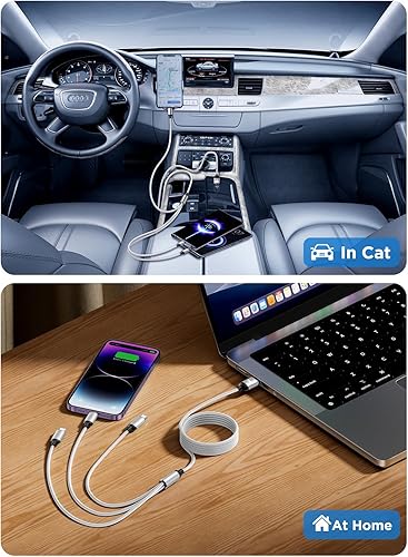 Vista 25 de Cargadores para múltiples dispositivos, cable de carga múltiple 3 en 1, cable de carga rápida múltiple de nailon trenzado, adaptador de cable USB