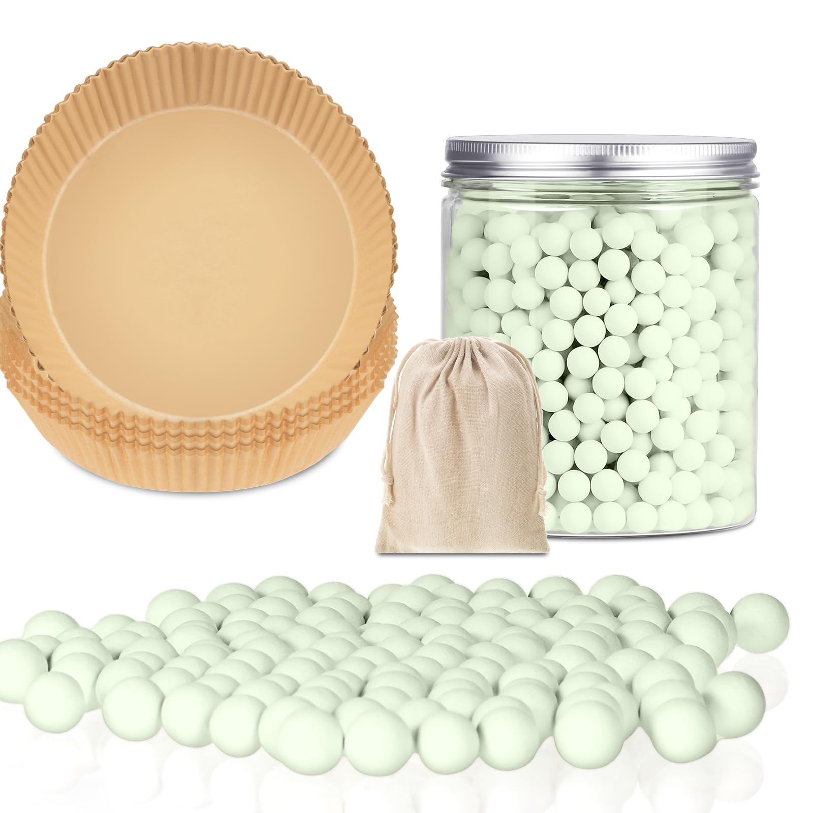 Photo 1 of 1 Pack 2 lb Light Green Pie Weights for Baking Crust Reusable Ceramic Blind Baking Beans Stoneware with 50 Pcs Disposable Parchment Paper Pie Liner Fit 8, 9, 10 Inch Dish with Storage Bottle and Bag