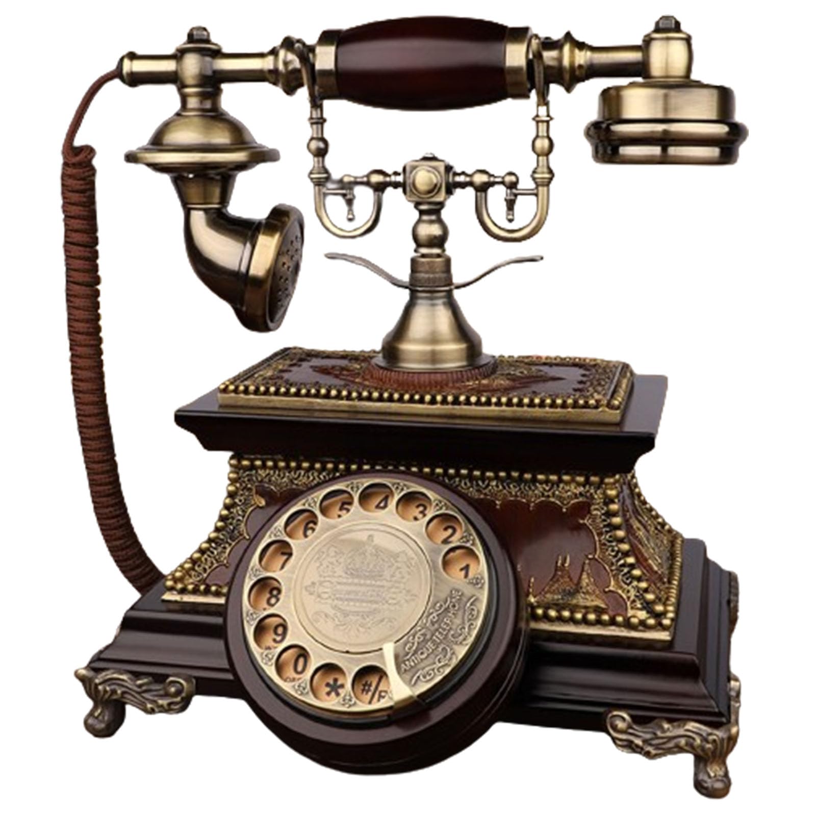 Telefon, retro telefon obrotowy, antyczny telefon stacjonarny z tarczą obrotową, stacjonarny telefon stacjonarny do domu i biura, drewniany retro telefon stacjonarny z funkcją pono