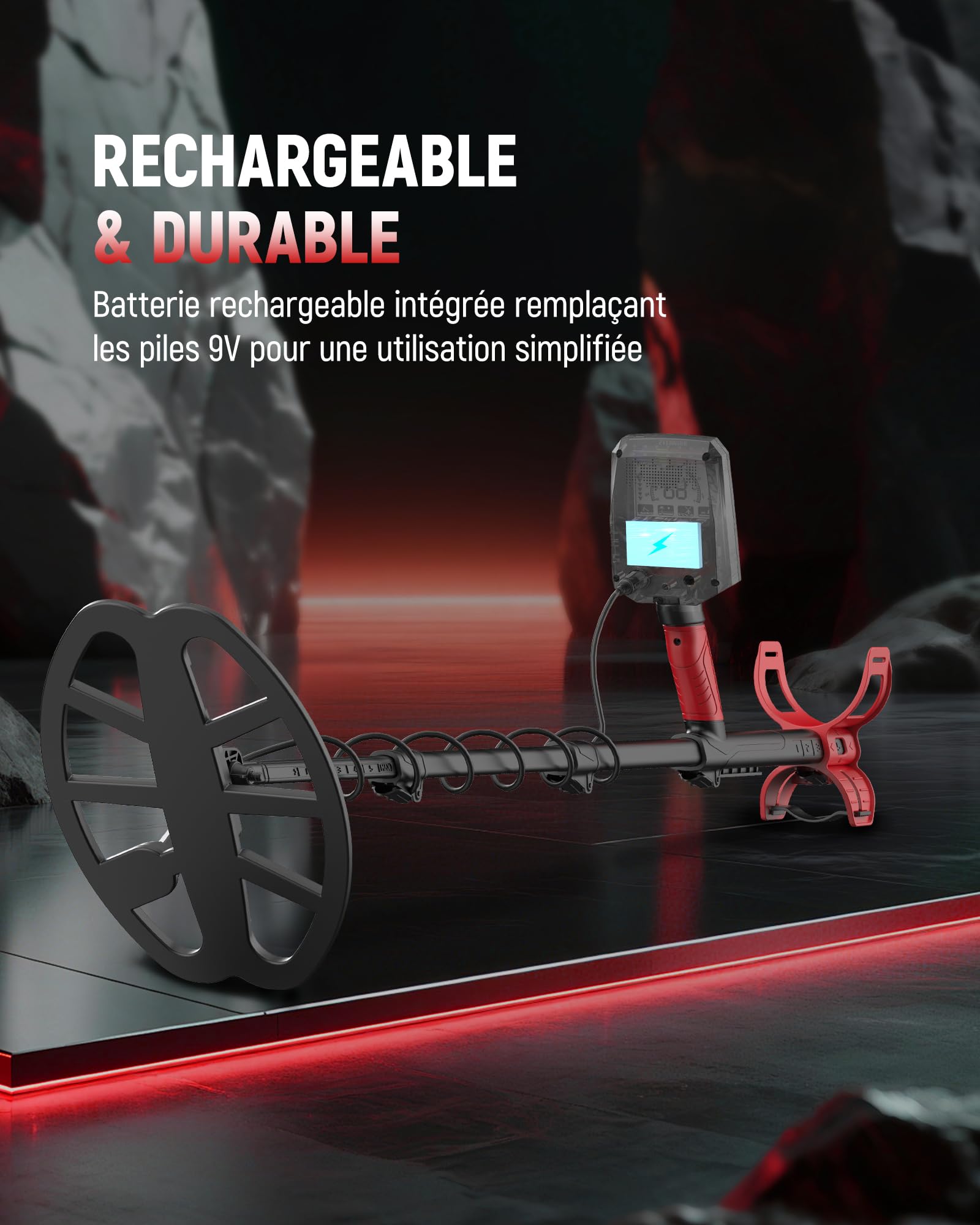 KAIWEETS Détecteur de Métaux, 5 Modes de Détection, Bobine Double-D 11" Étanche IP68, Batterie Rechargeable, Kit Complet avec Pelle Renforcée, Casque et Housse de Pluie, Idéal pour Plage