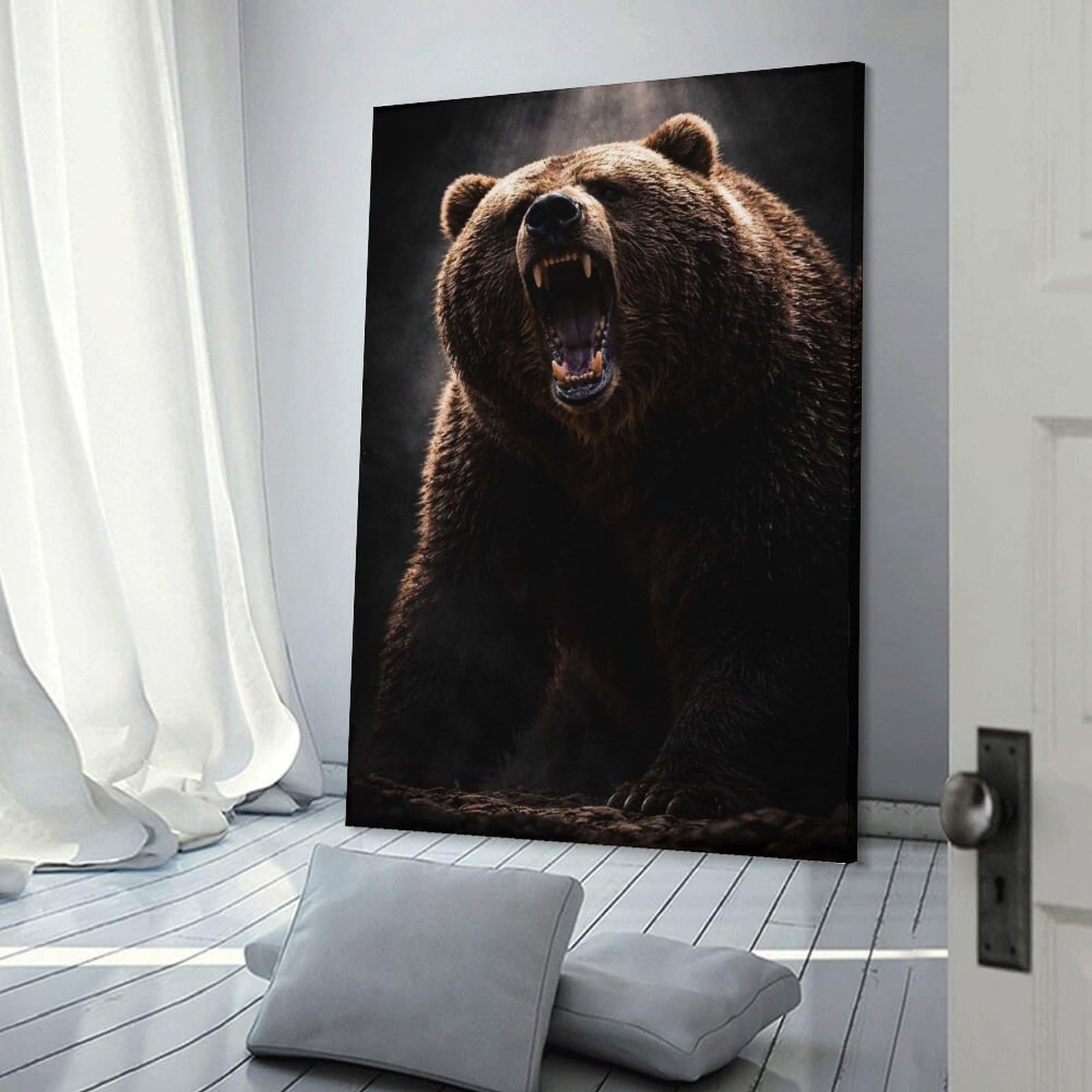 Junmoney Aggressive Grizzly Bear Roaring Wall Art Print 24x36inch(60x90cm), for Hallway, Entryway Or Landing, A Neat Decor Update for Hallways, for Everyday Interiors