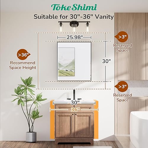 Miniatura 8 de TokeShimi Botiquín empotrado de 26 x 30 pulgadas con espejo montado en la pared, espejo biselado de metal con almacenamiento para tocador de baño,