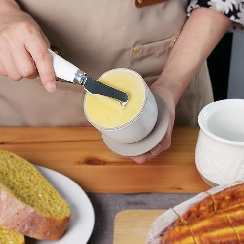 Miniatura 7 de MAIA Mantequilla de cerámica de 5.5 onzas para encimera con soporte para esparcidor de mantequilla de agua para untar, mantequilla francesa con