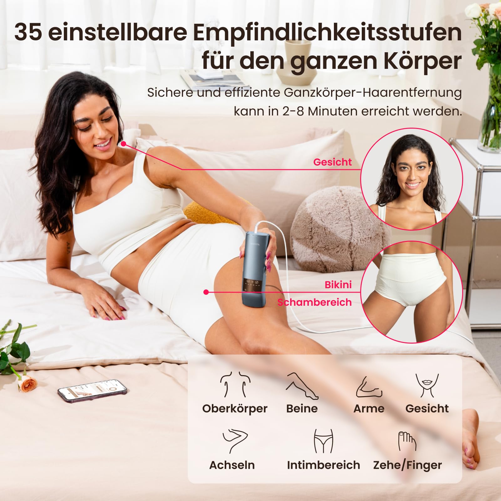 Dreifach-Puls IPL Geräte Haarentfernung, 12cm² Saphir-Eis-Kühlung Laser Haarentfernung für Damen Herren, 3°C für Schmerzfreie, Dauerhafte Haarentfernung Hause für Gesich, Bikini, Schambereich