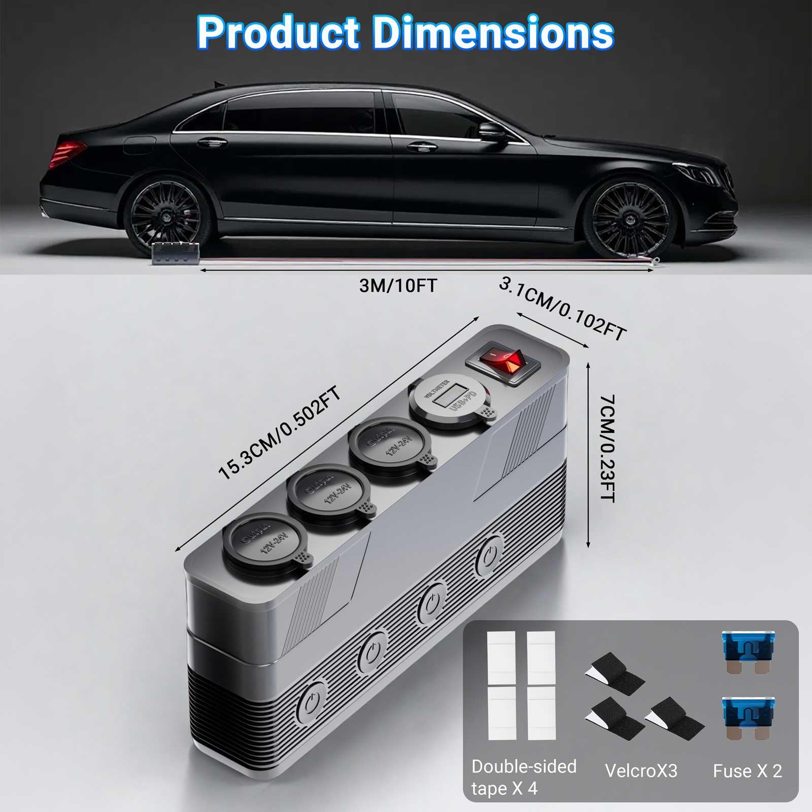 12V Steckdose 12V 15A | Zigarettenanzünder steckdose 4 USB-Anschlüsse (2A+2C) 3-Fach Zigarettenanzünder Verteiler 3M Kabel 12V Einbausteckdose Rücksitz-Ladestation ohne Kabelzerstörung